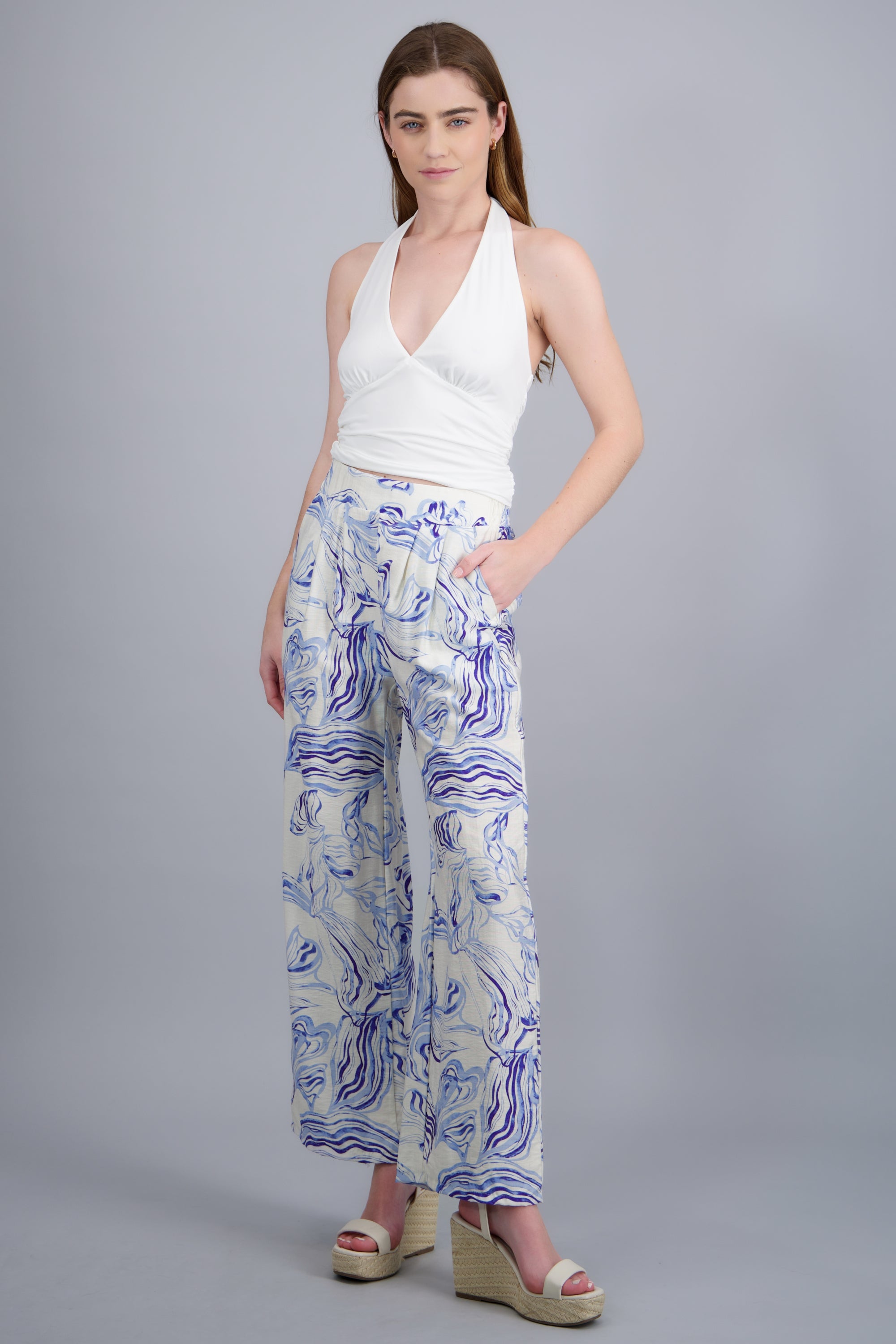 Pantalón wide leg estampado AZUL