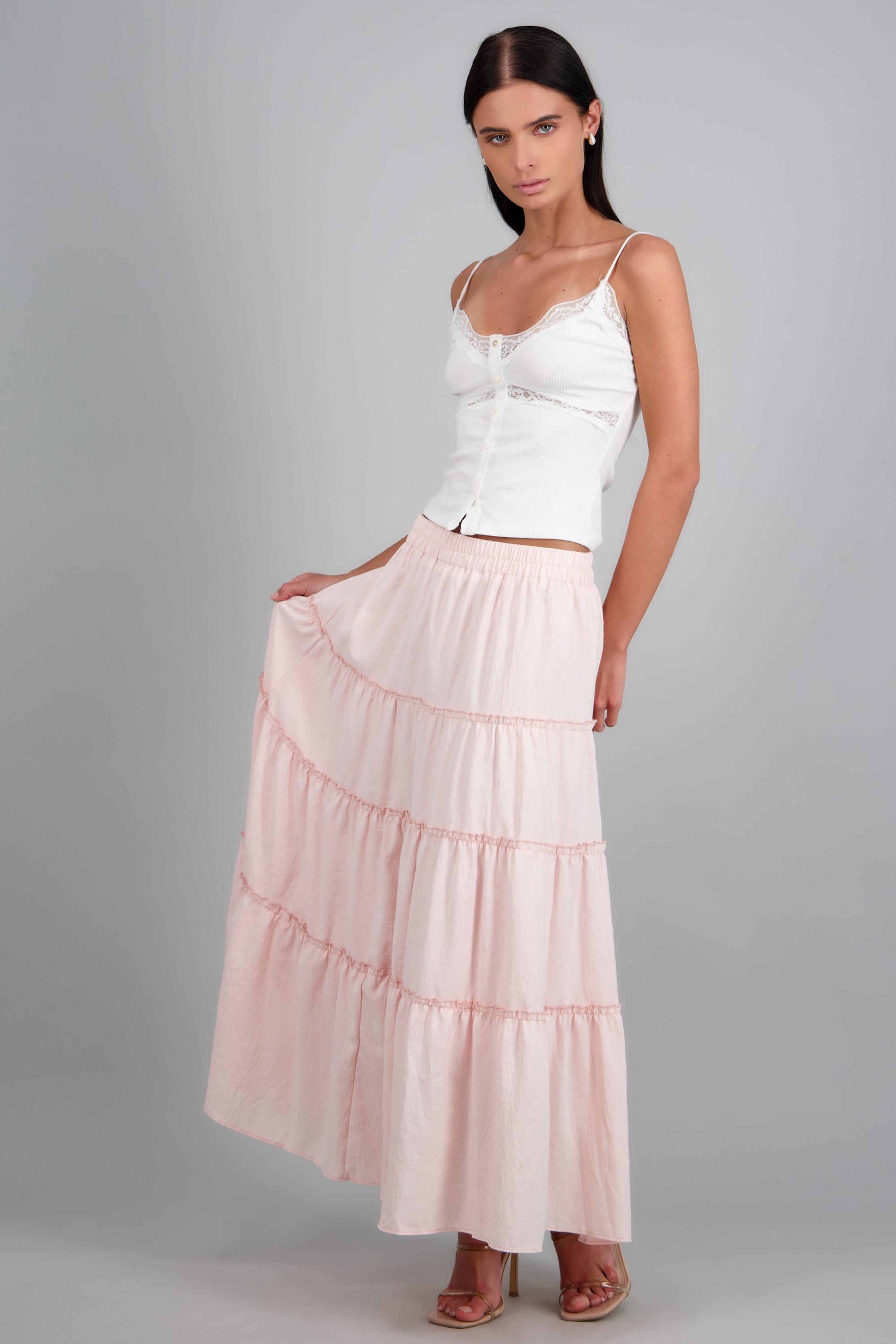 Maxi falda de varios niveles ROSA