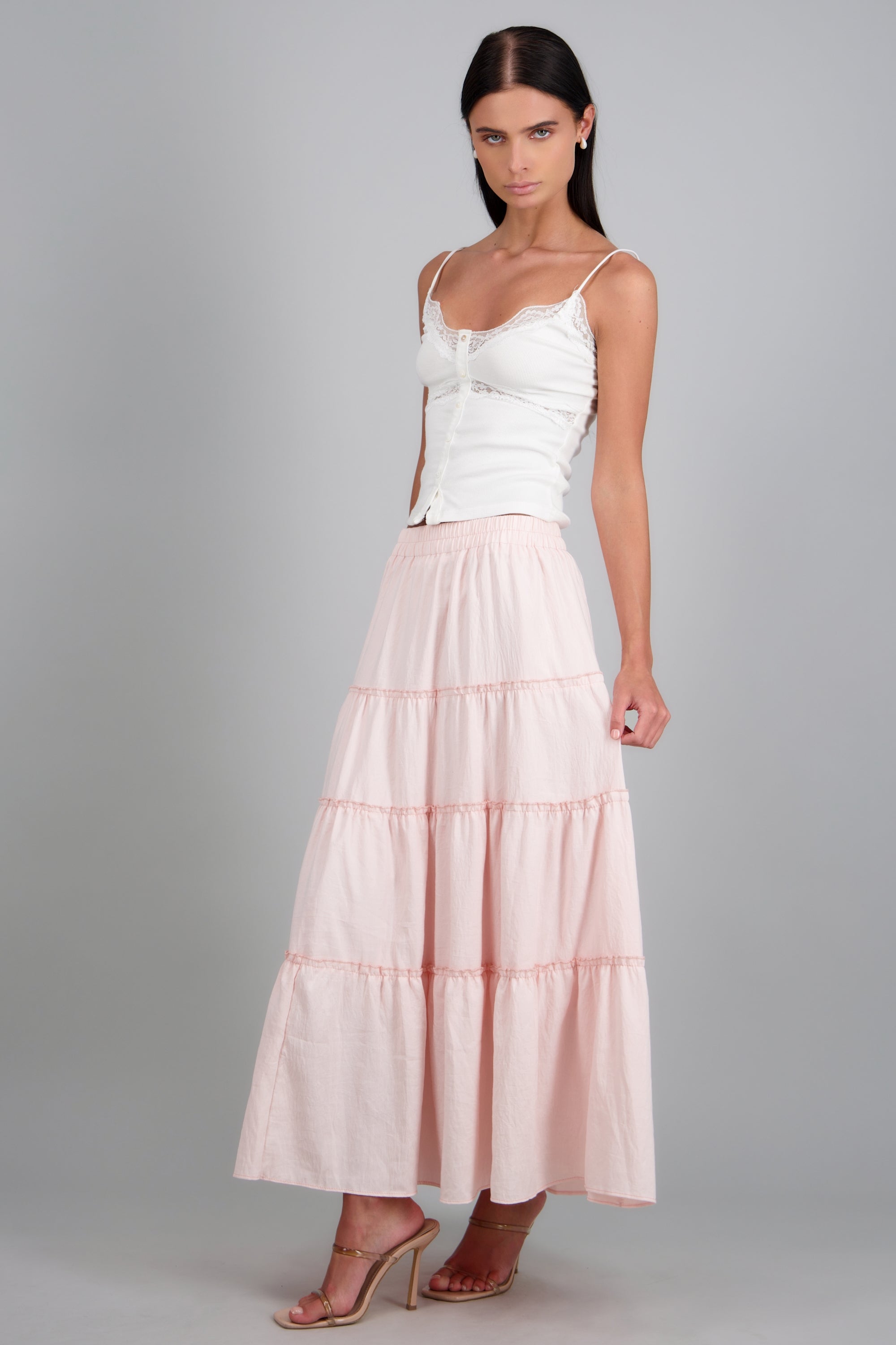Maxi falda de varios niveles ROSA