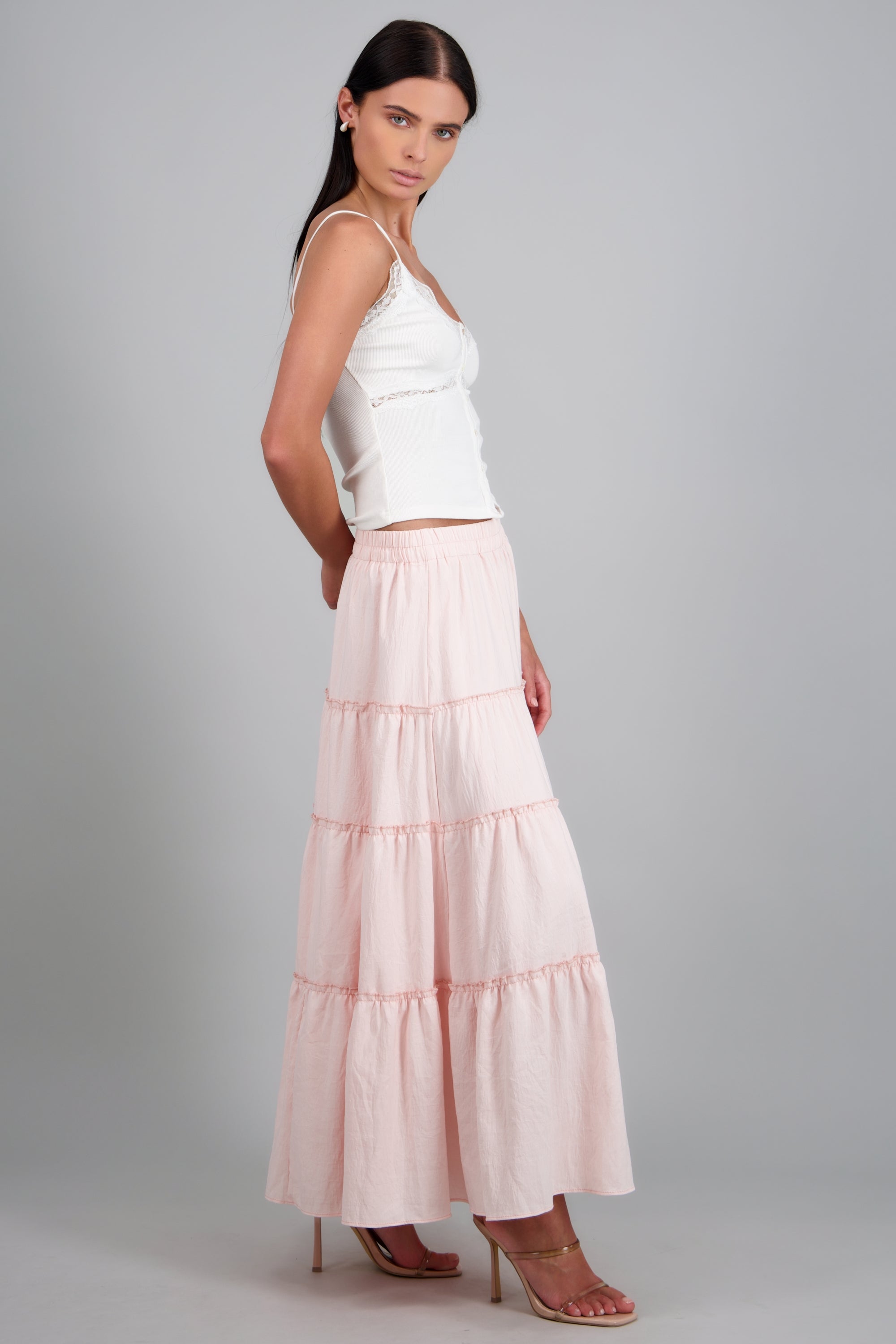 Maxi falda de varios niveles ROSA