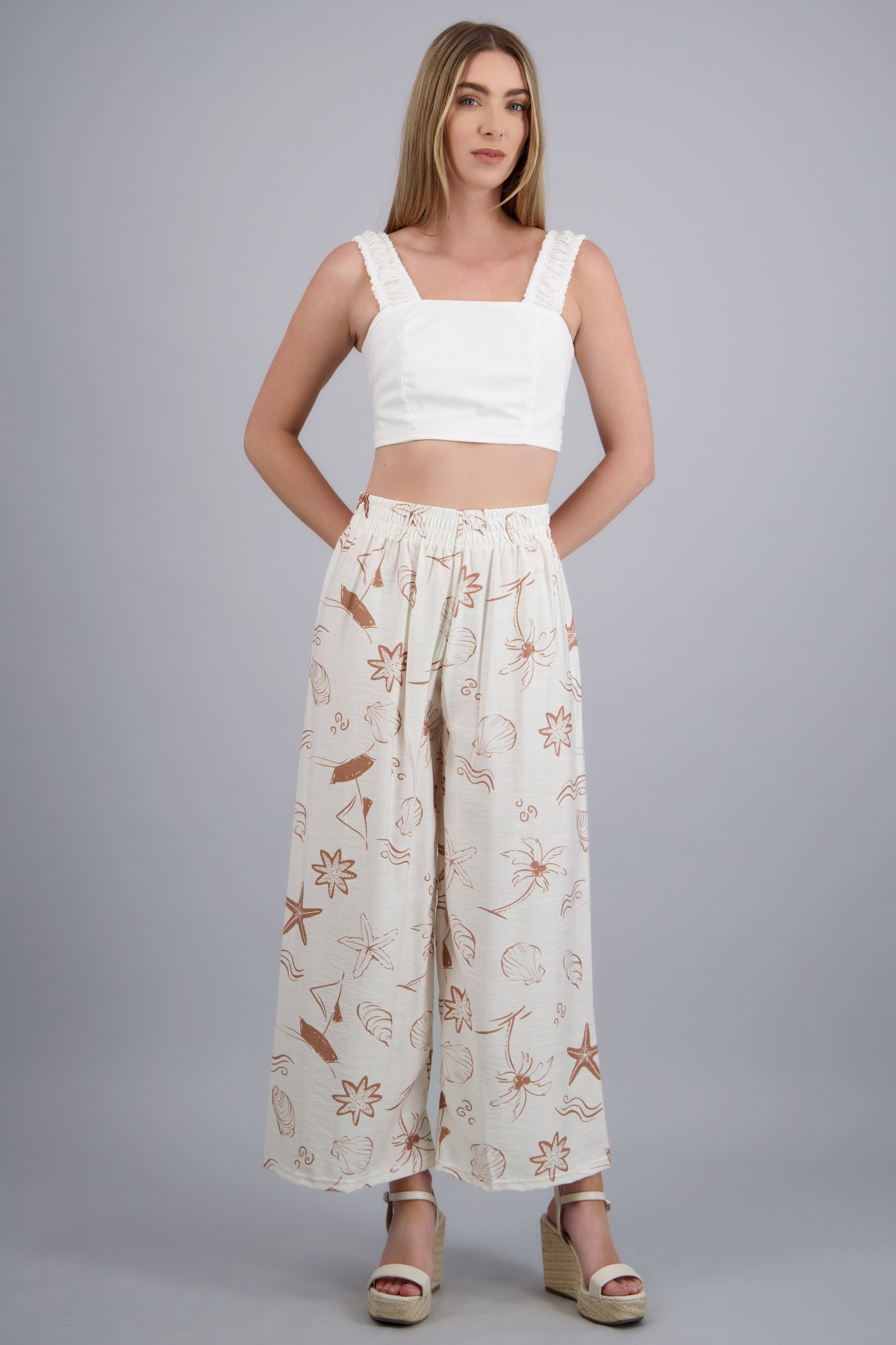Pantalón wide leg de estampados marítimos CAFE COMBO