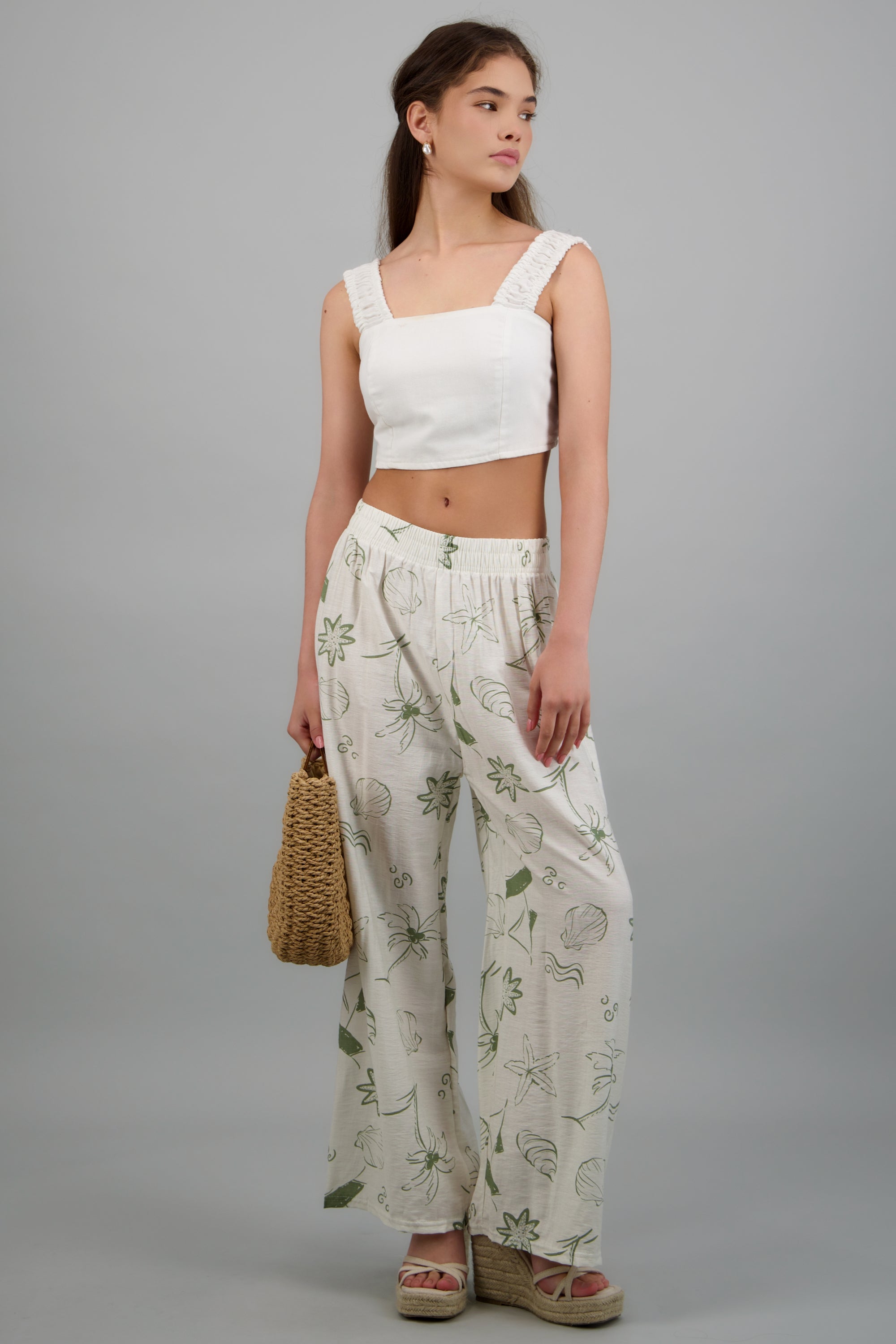 Pantalón wide leg de estampados marítimos VERDE COMBO
