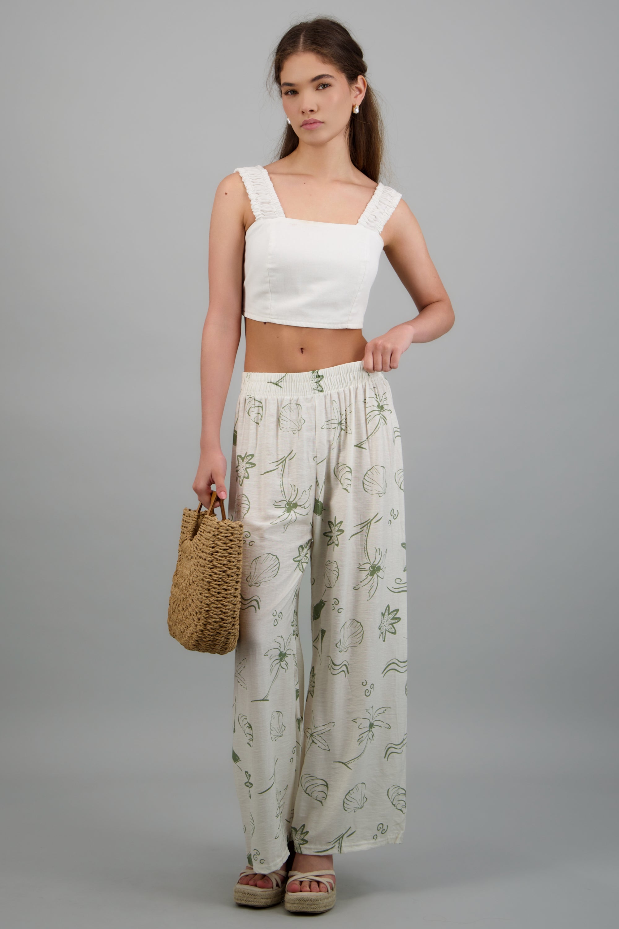 Pantalón wide leg de estampados marítimos VERDE COMBO