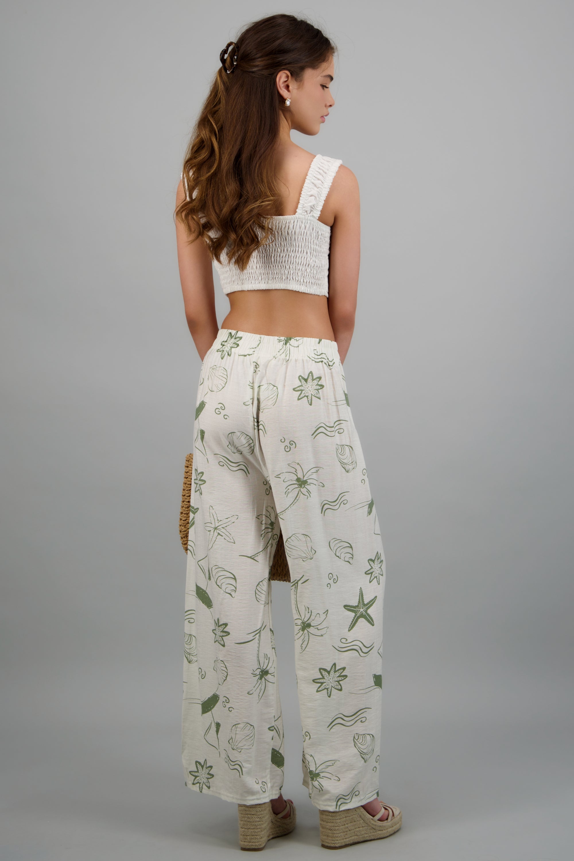 Pantalón wide leg de estampados marítimos VERDE COMBO