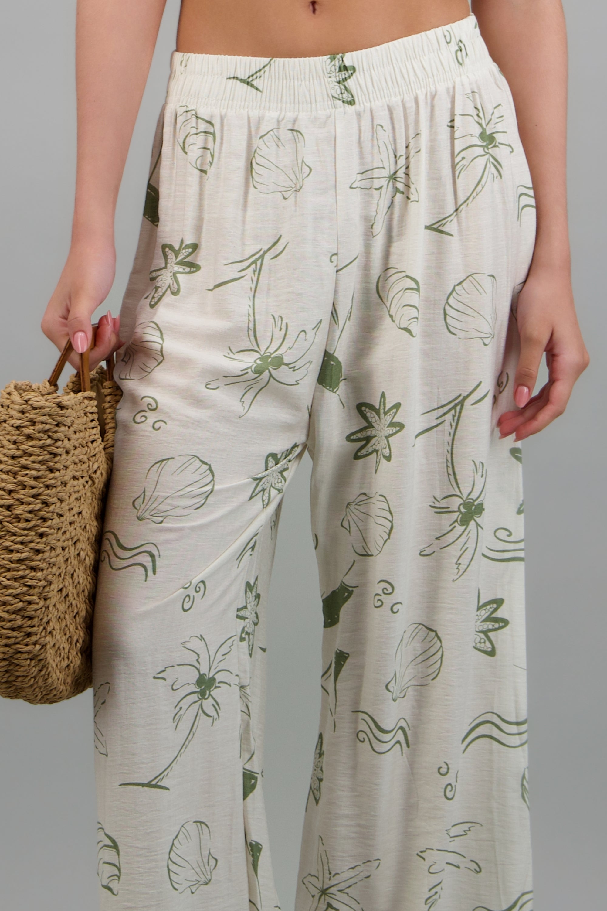 Pantalón wide leg de estampados marítimos VERDE COMBO