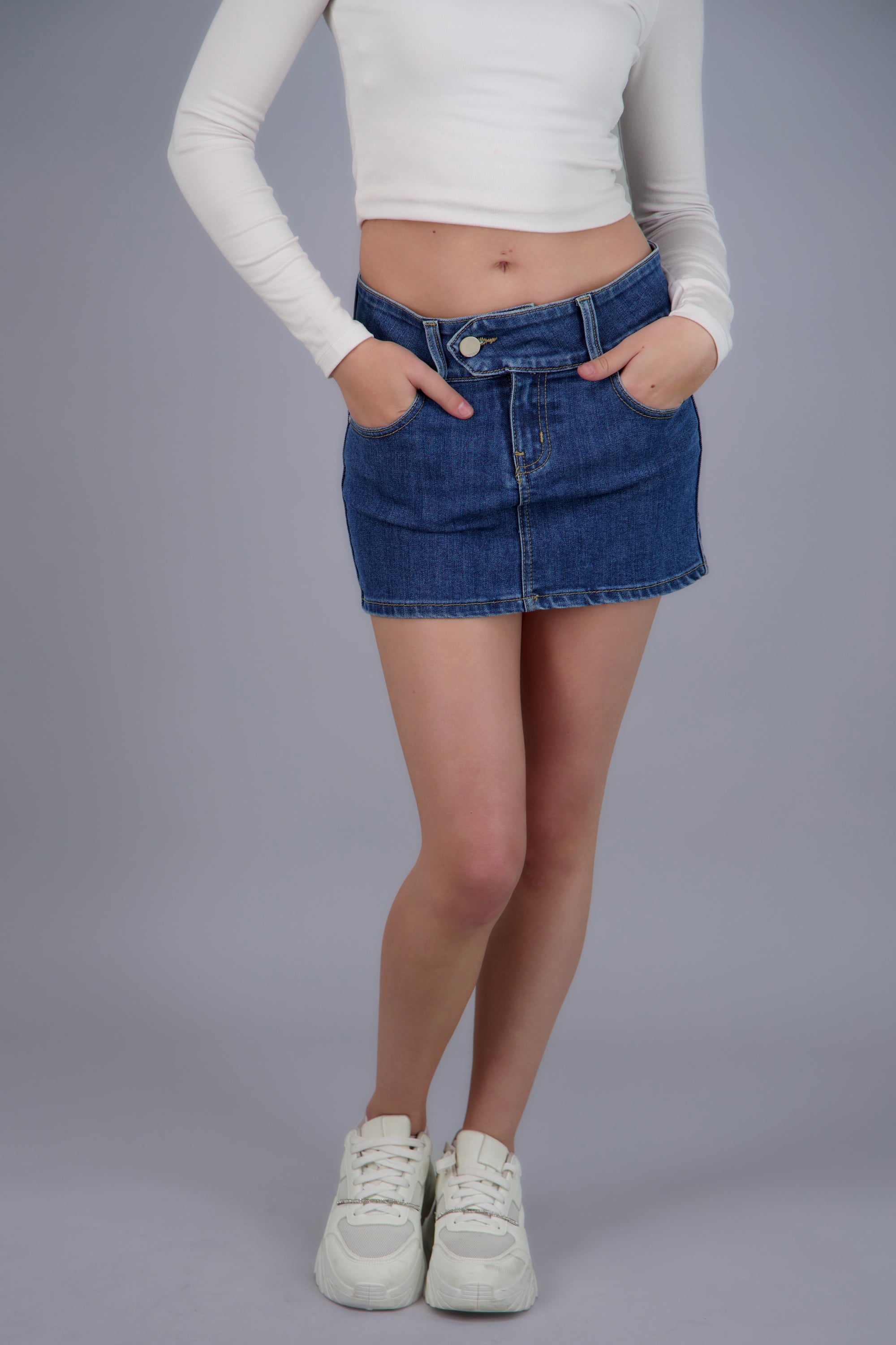 Falda recta pretina ancha MEDIUM WASH