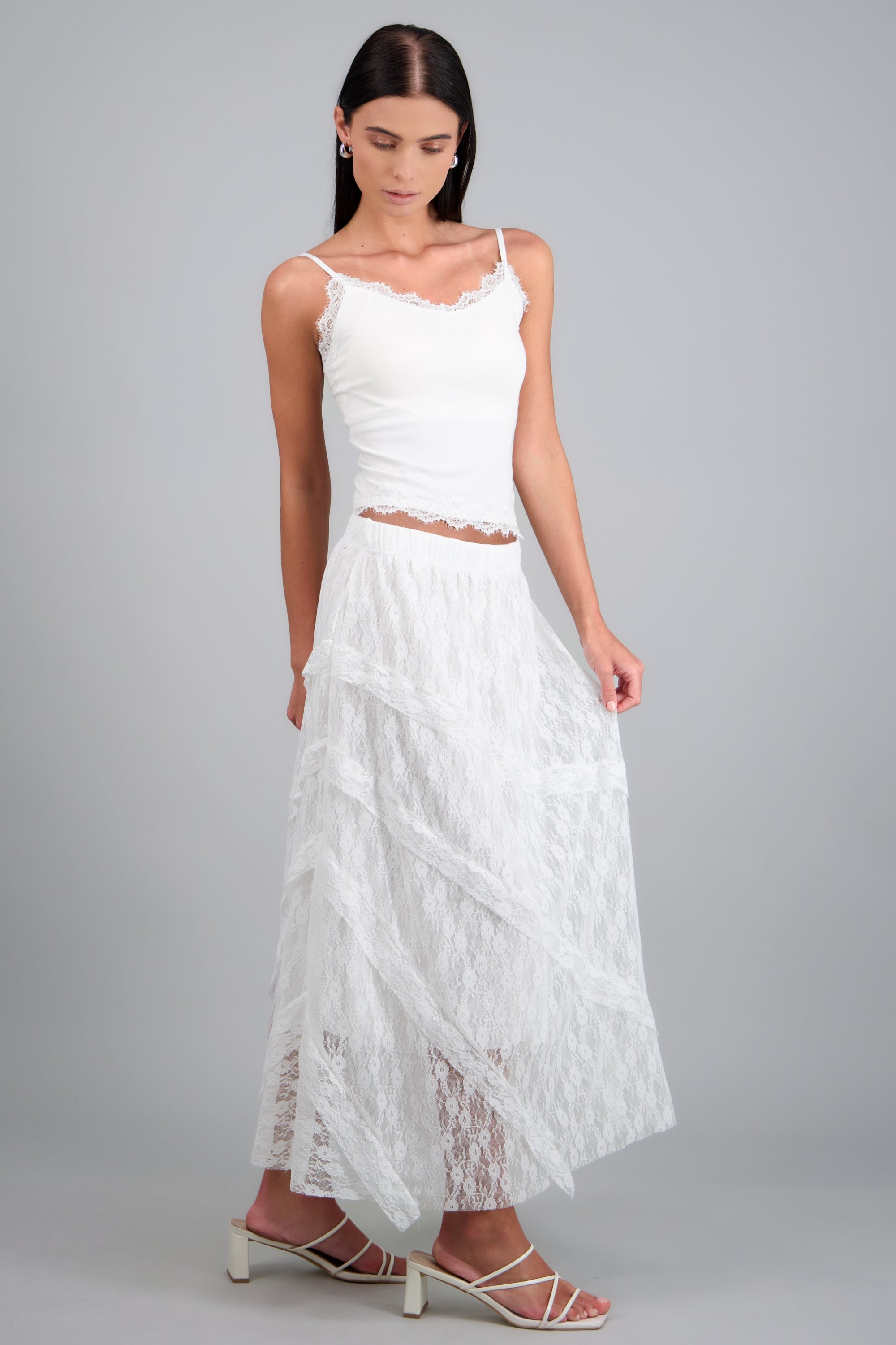 Falda maxi volantes BLANCO