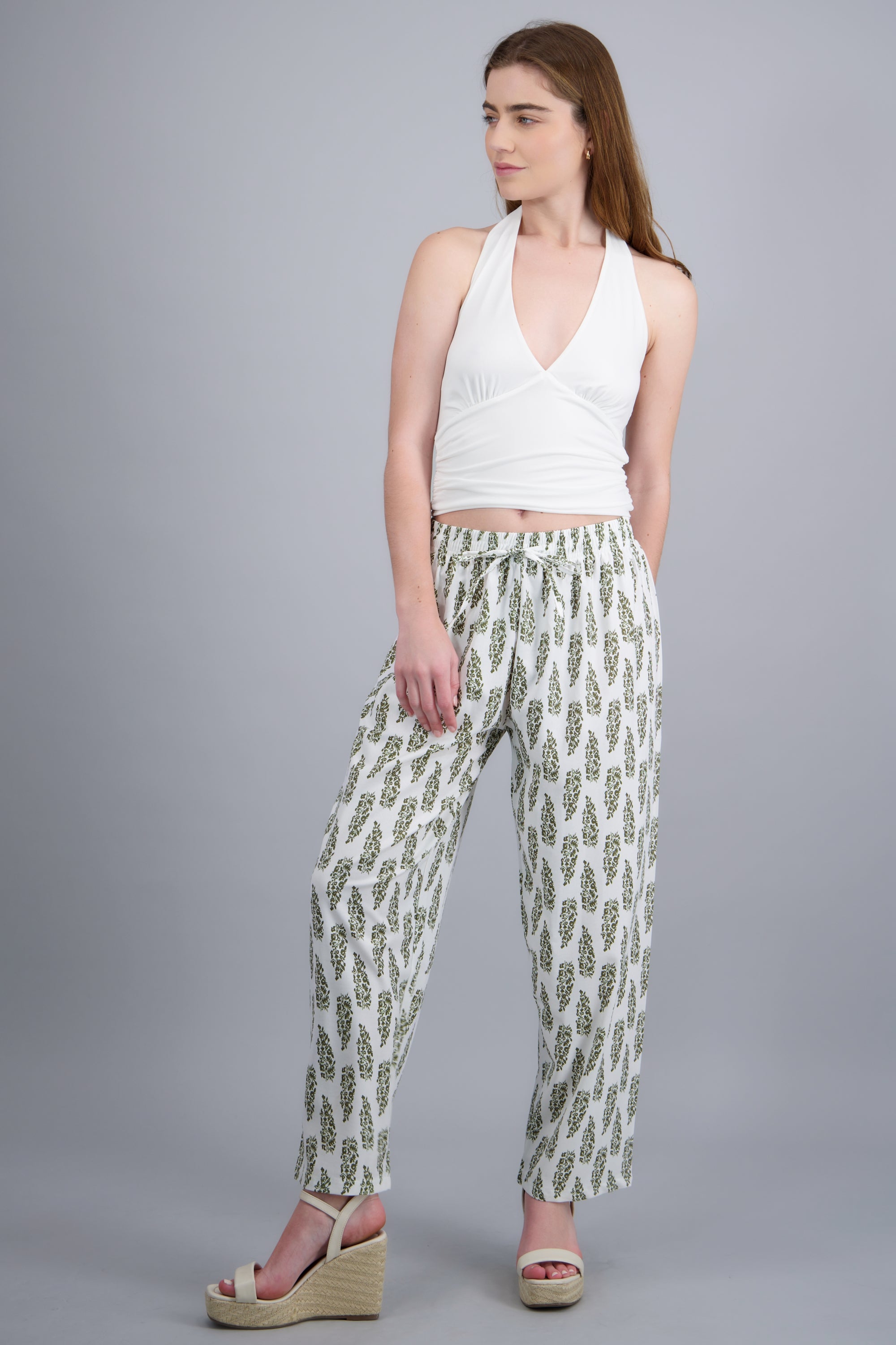 Pantalón wide leg estamado OLIVO COMBO