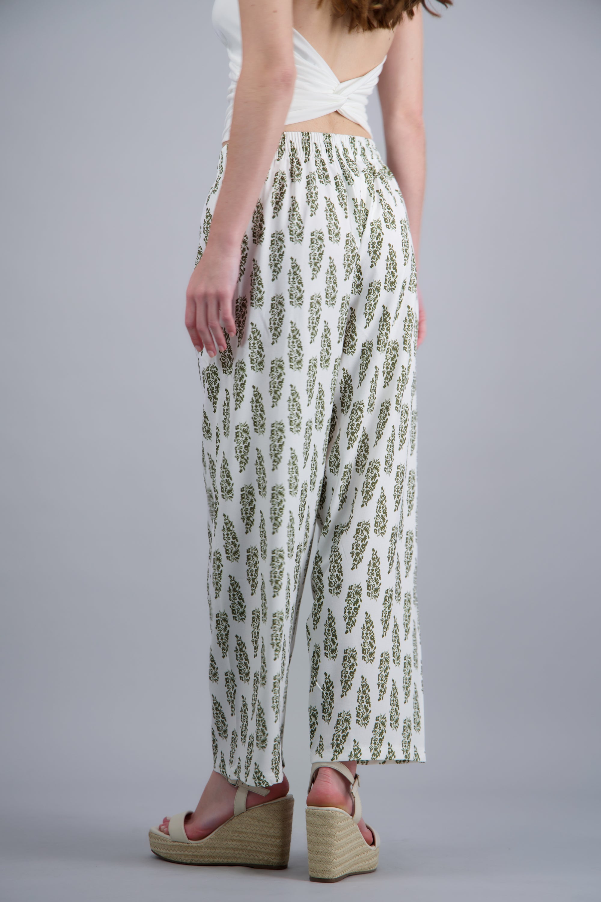 Pantalón wide leg estamado OLIVO COMBO