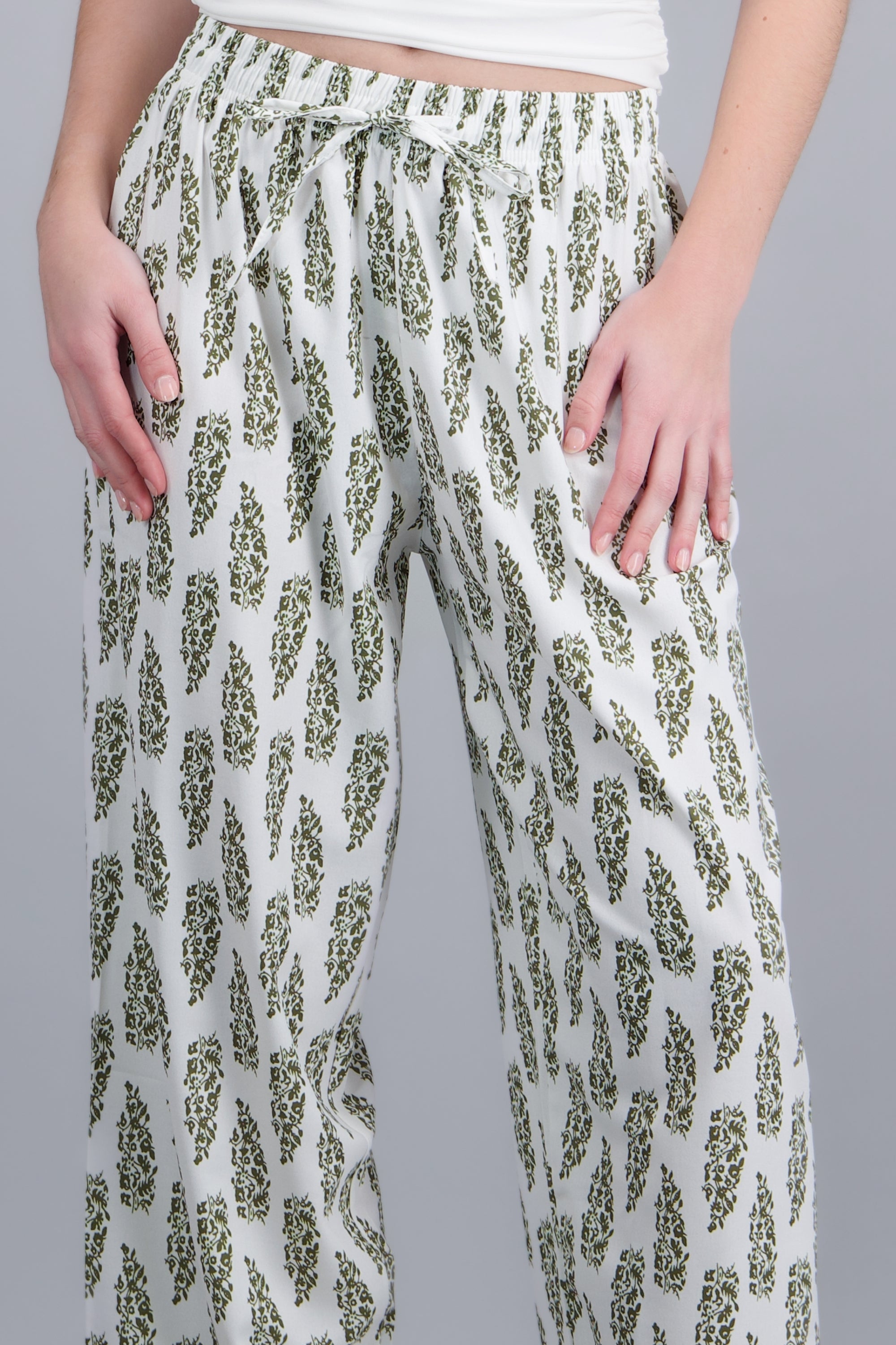Pantalón wide leg estamado OLIVO COMBO