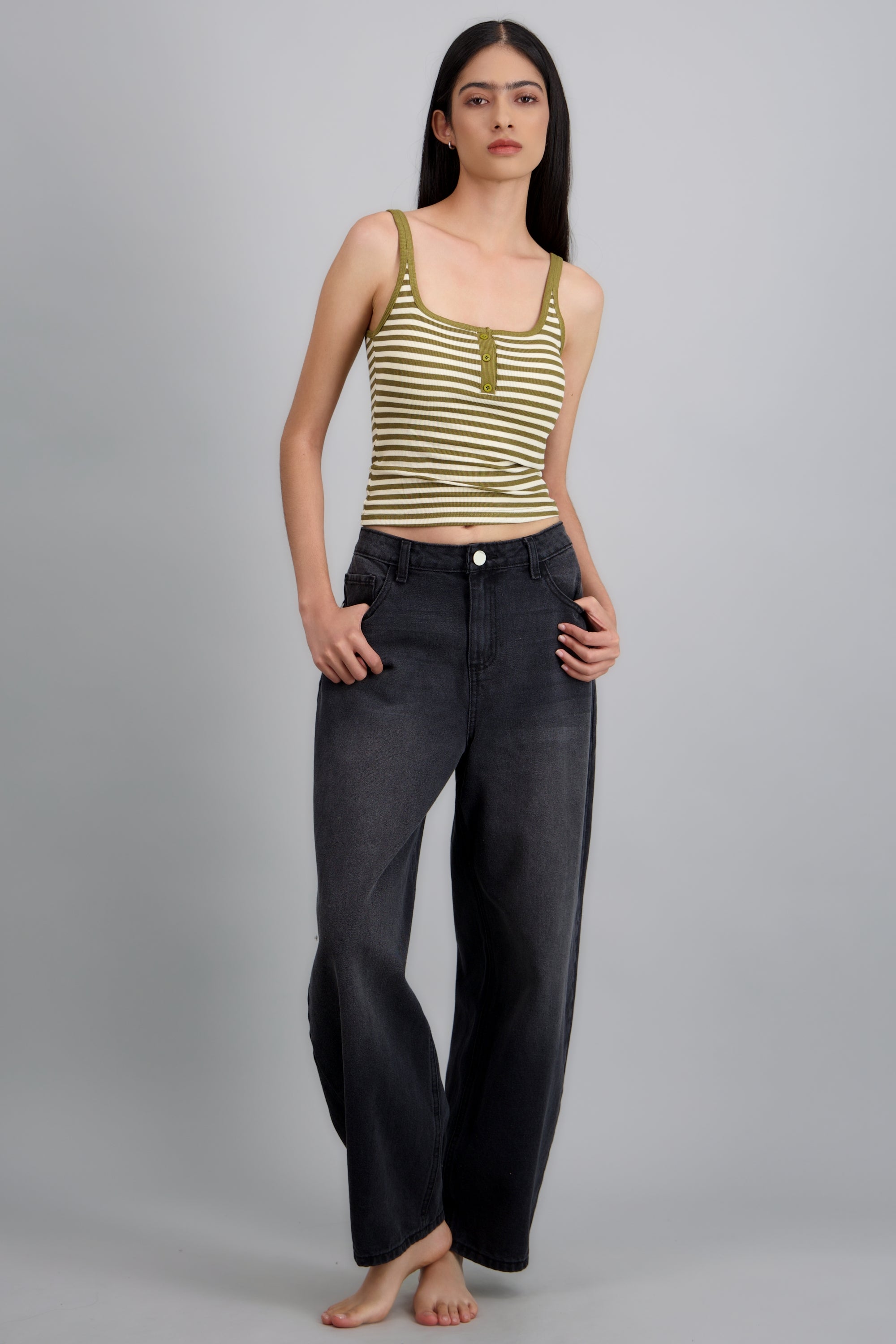 Top tirantes rayas con botones OLIVO COMBO