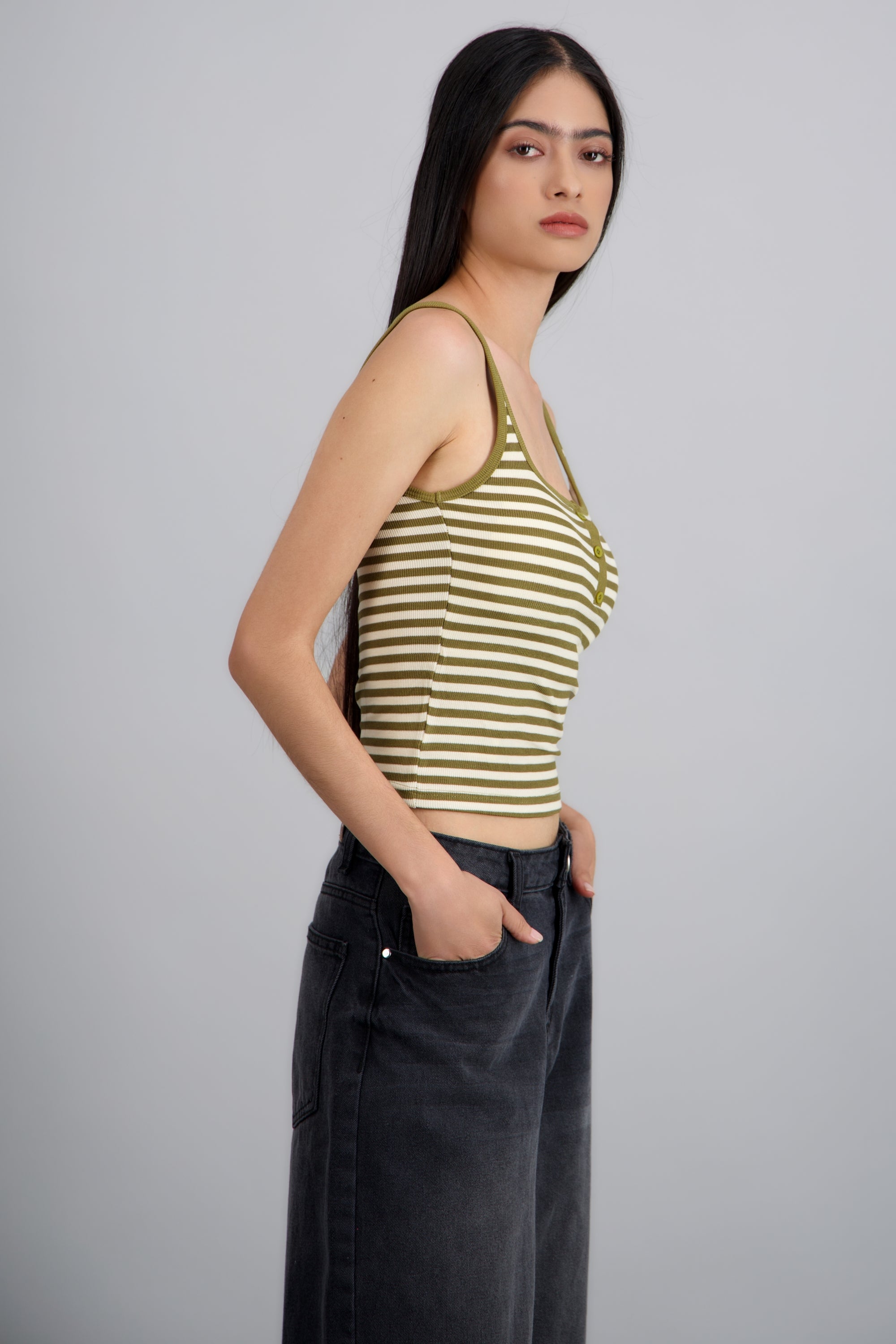 Top tirantes rayas con botones OLIVO COMBO