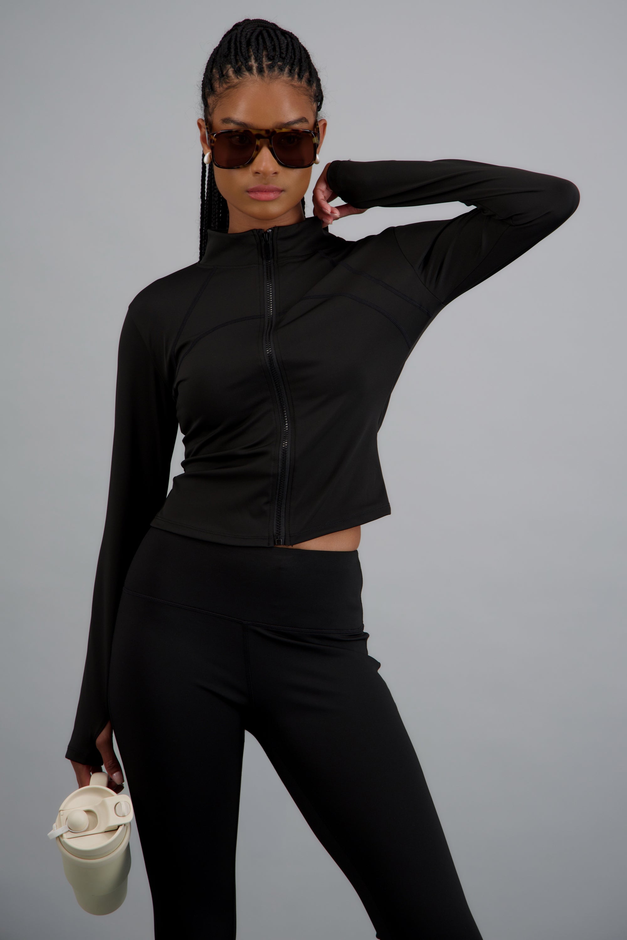 Chamarra con zipper deportiva NEGRO