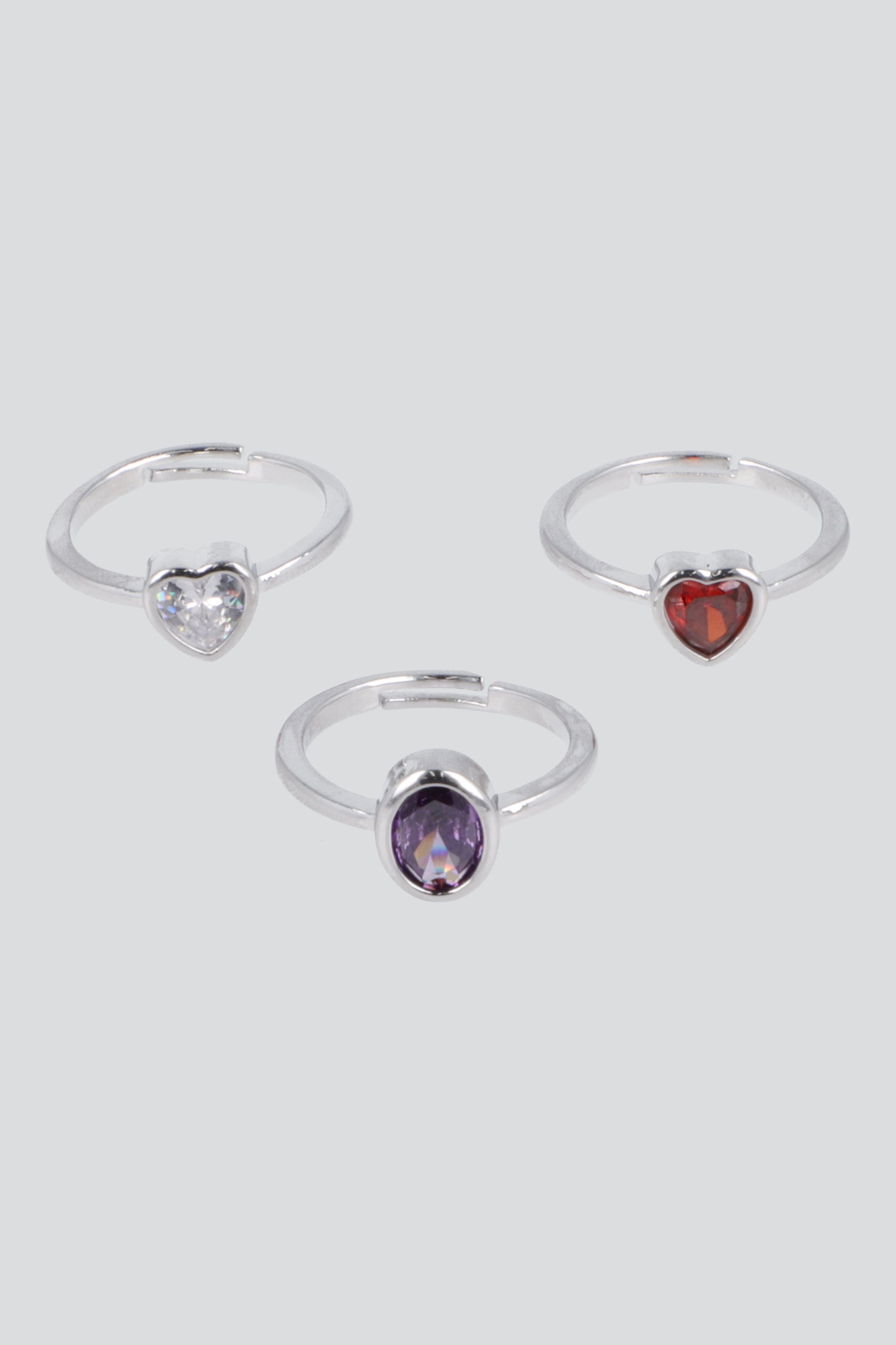 3 P ANILLOS CORAZON PQ PLATA