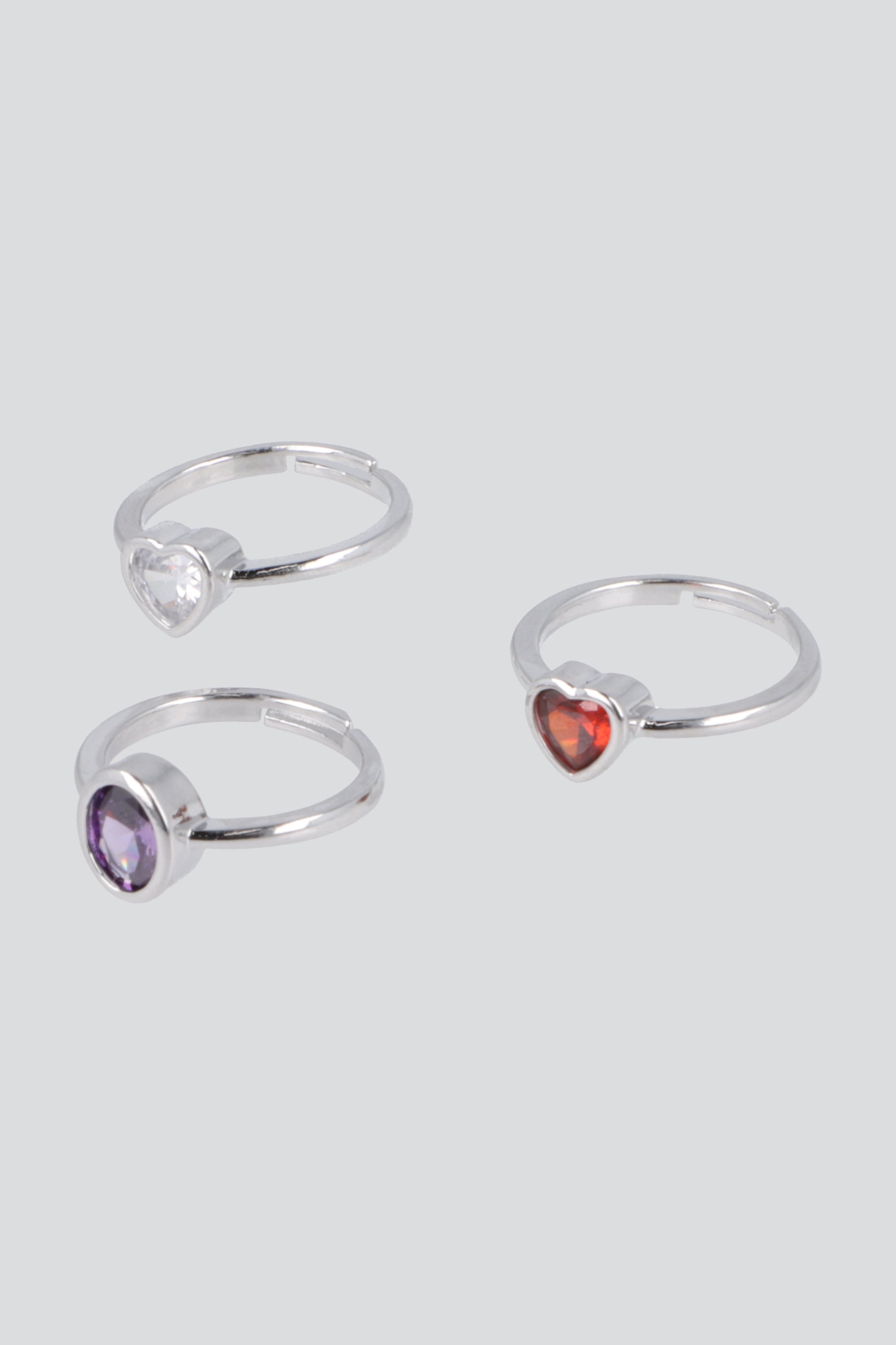 3 P ANILLOS CORAZON PQ PLATA