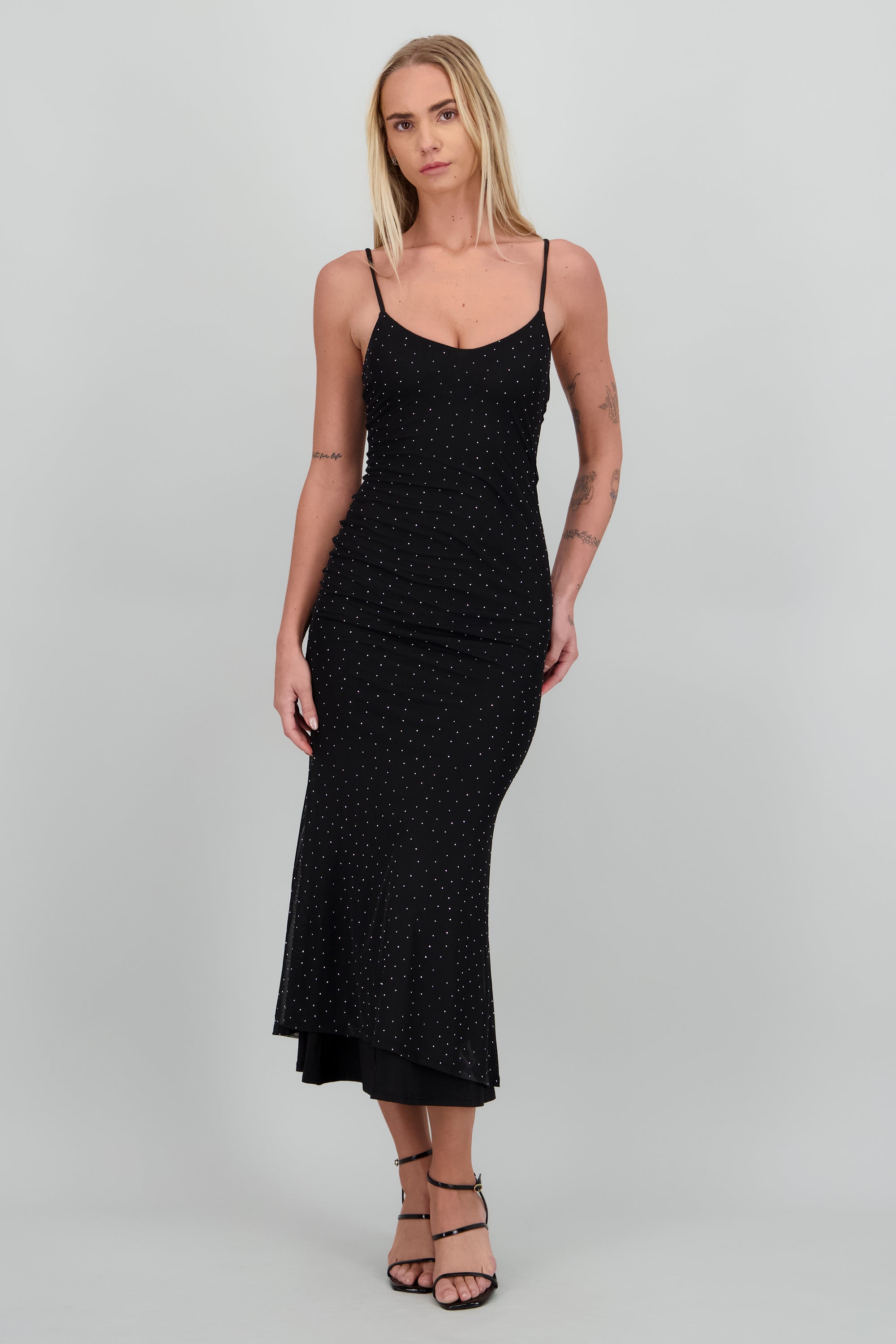 Vestido maxi brillos mesh NEGRO