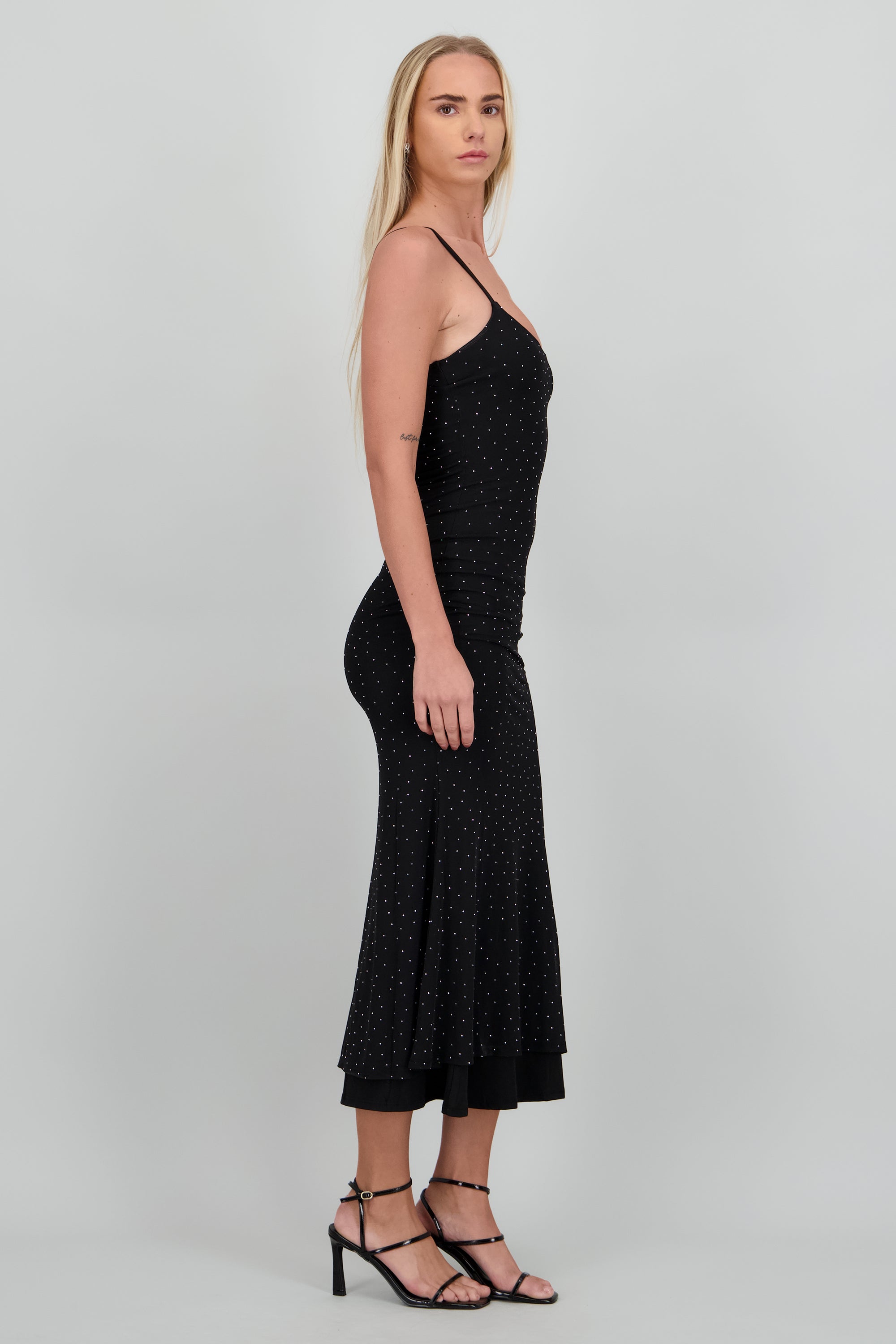 Vestido maxi brillos mesh NEGRO