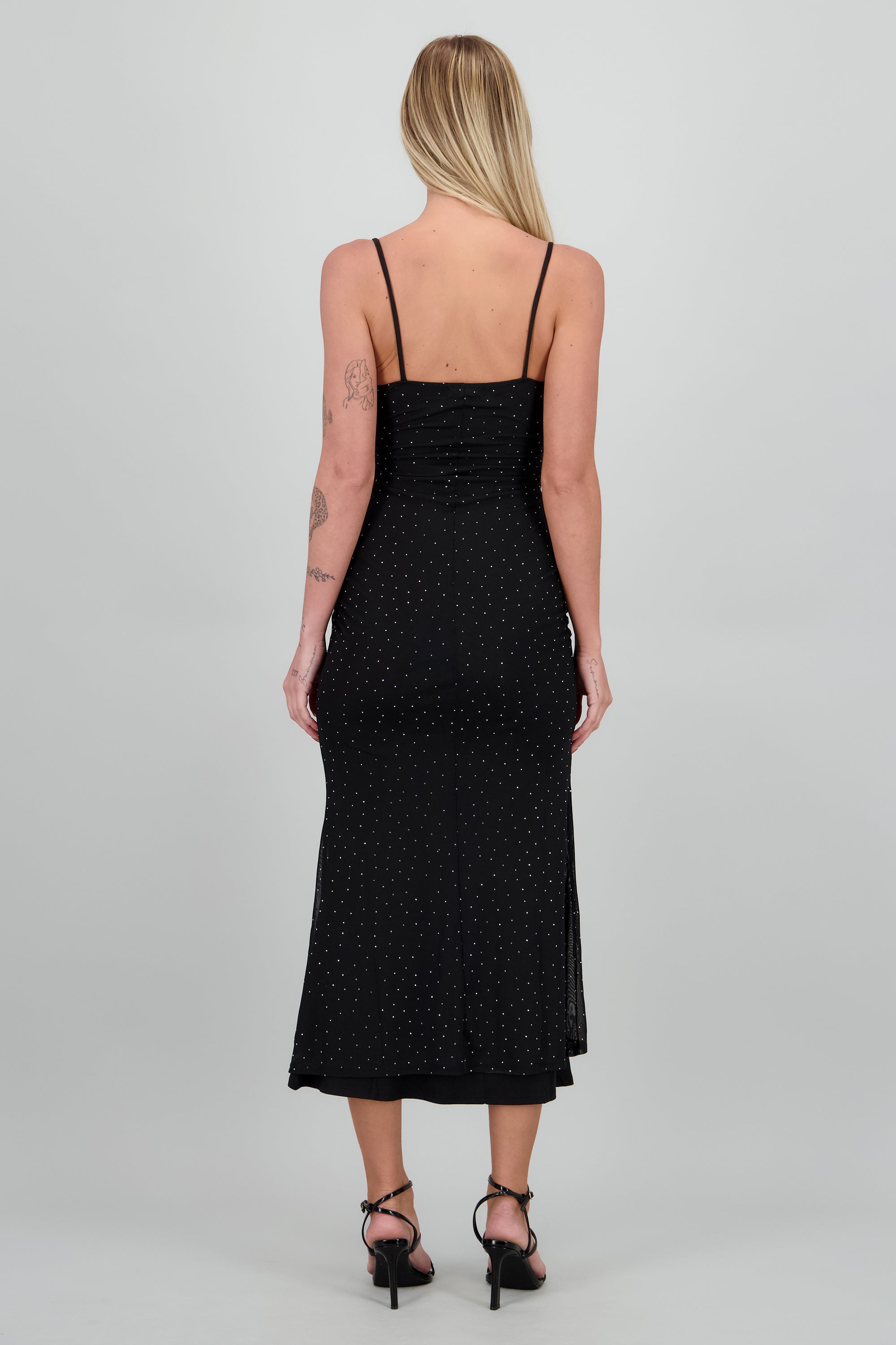 Vestido maxi brillos mesh NEGRO