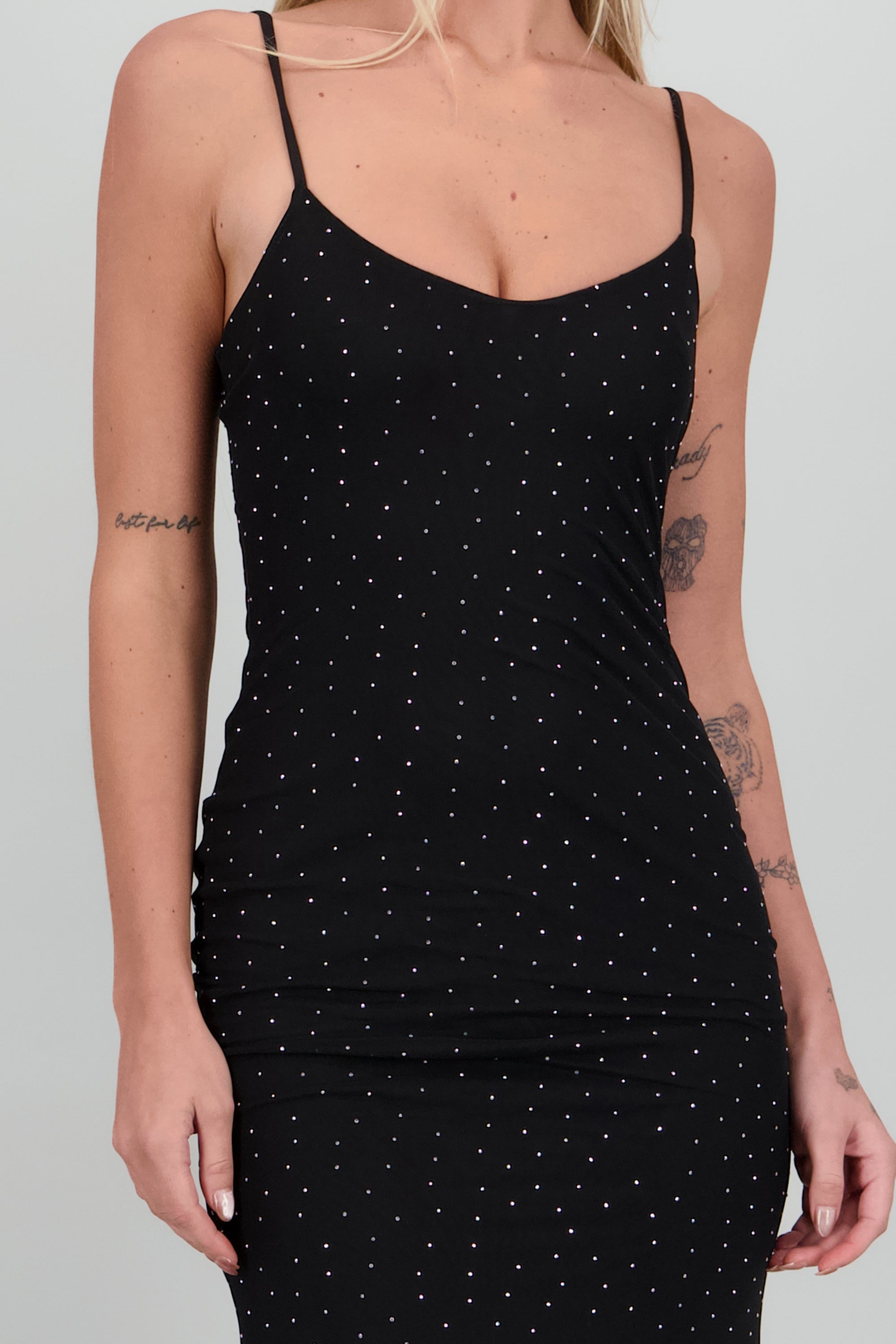 Vestido maxi brillos mesh NEGRO