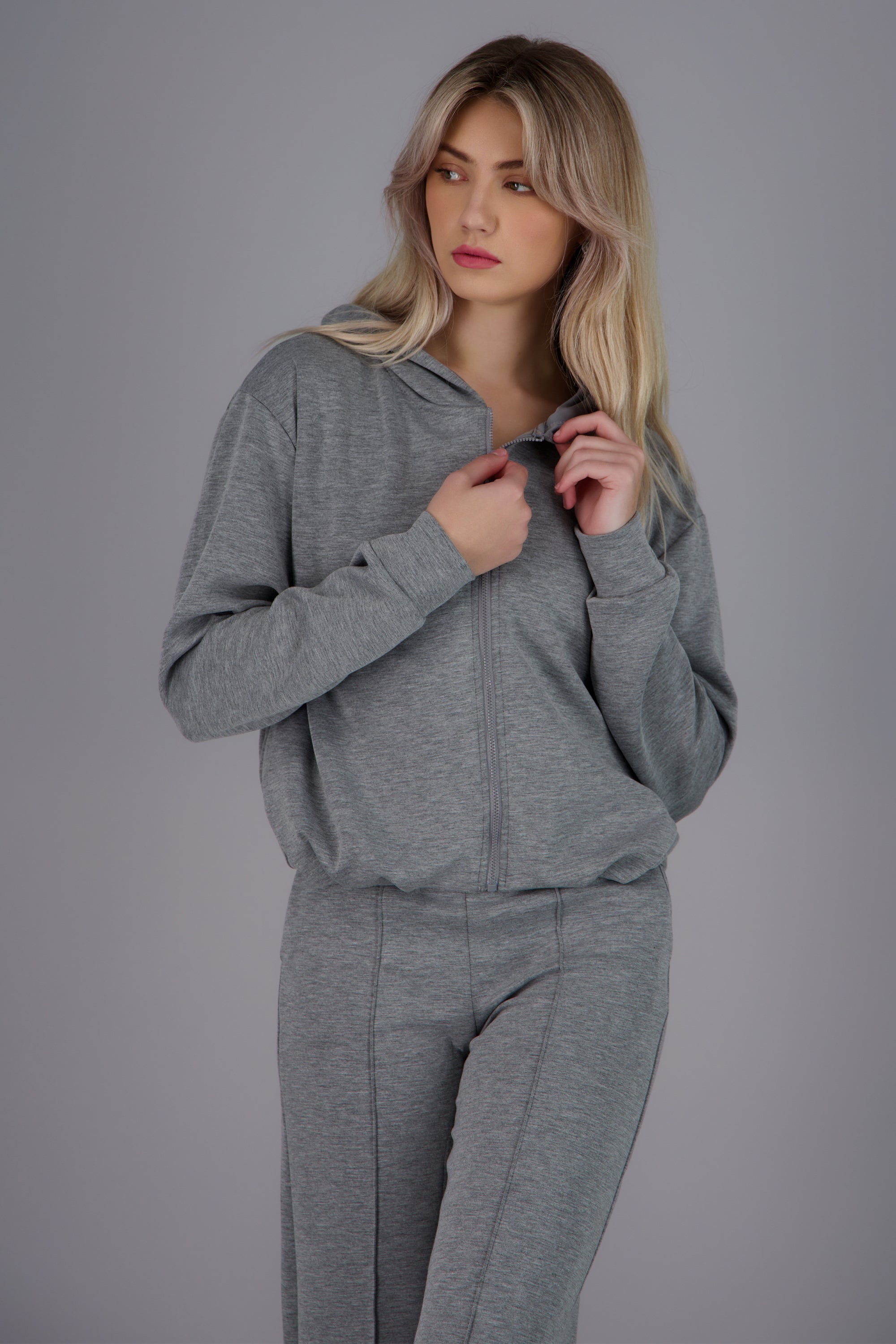 Sudadera con gorro y cierre GRIS JASPE