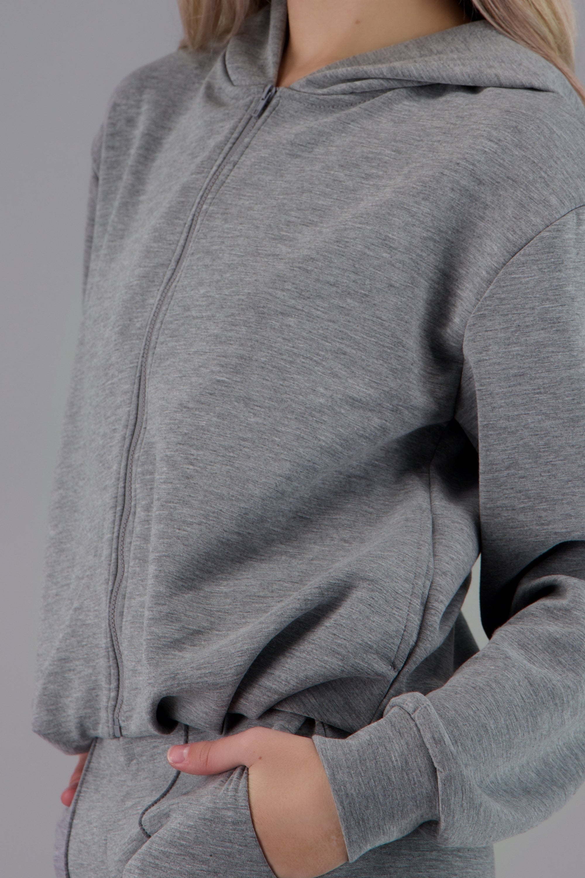 Sudadera con gorro y cierre GRIS JASPE