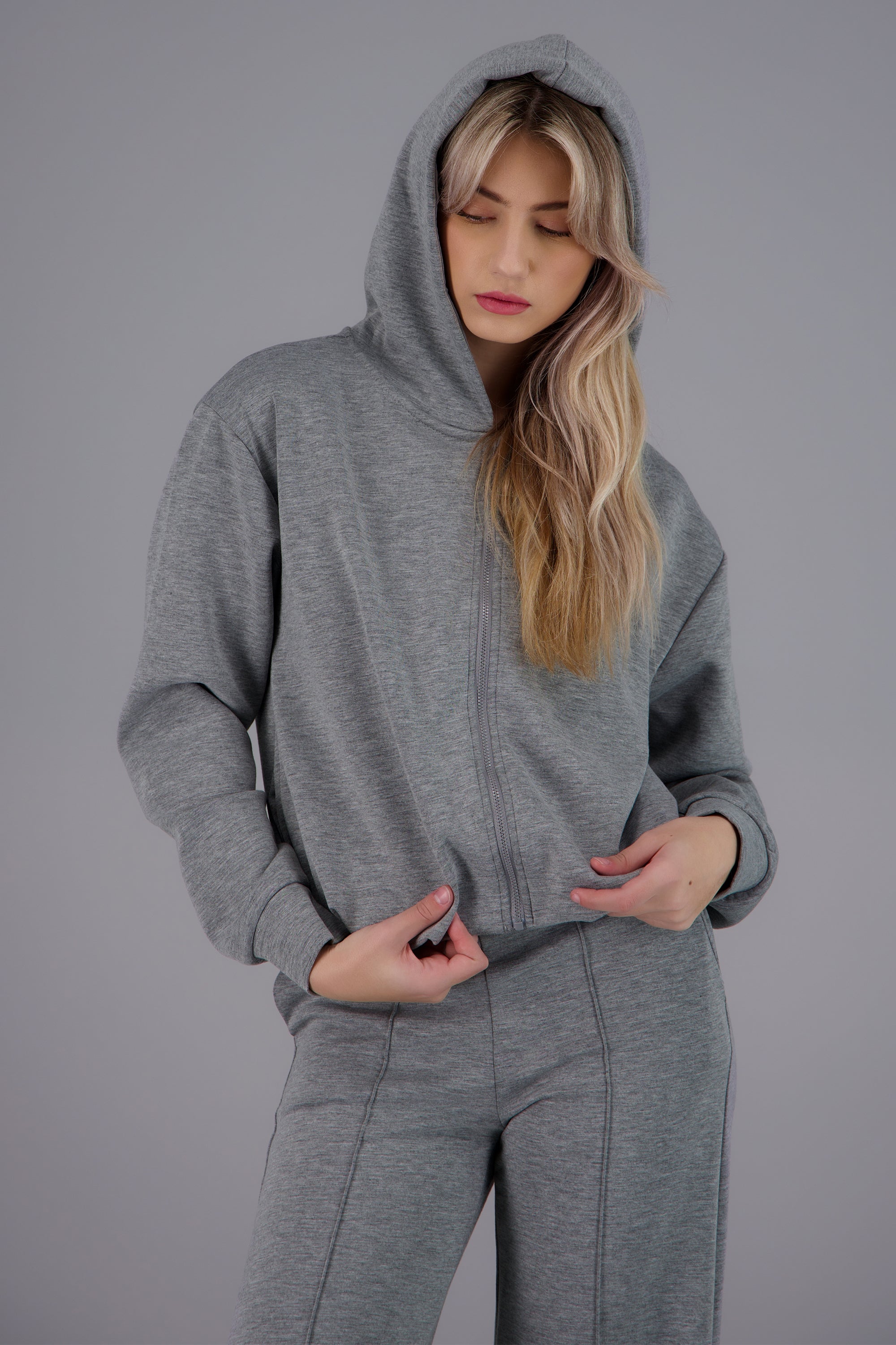 Sudadera con gorro y cierre GRIS JASPE