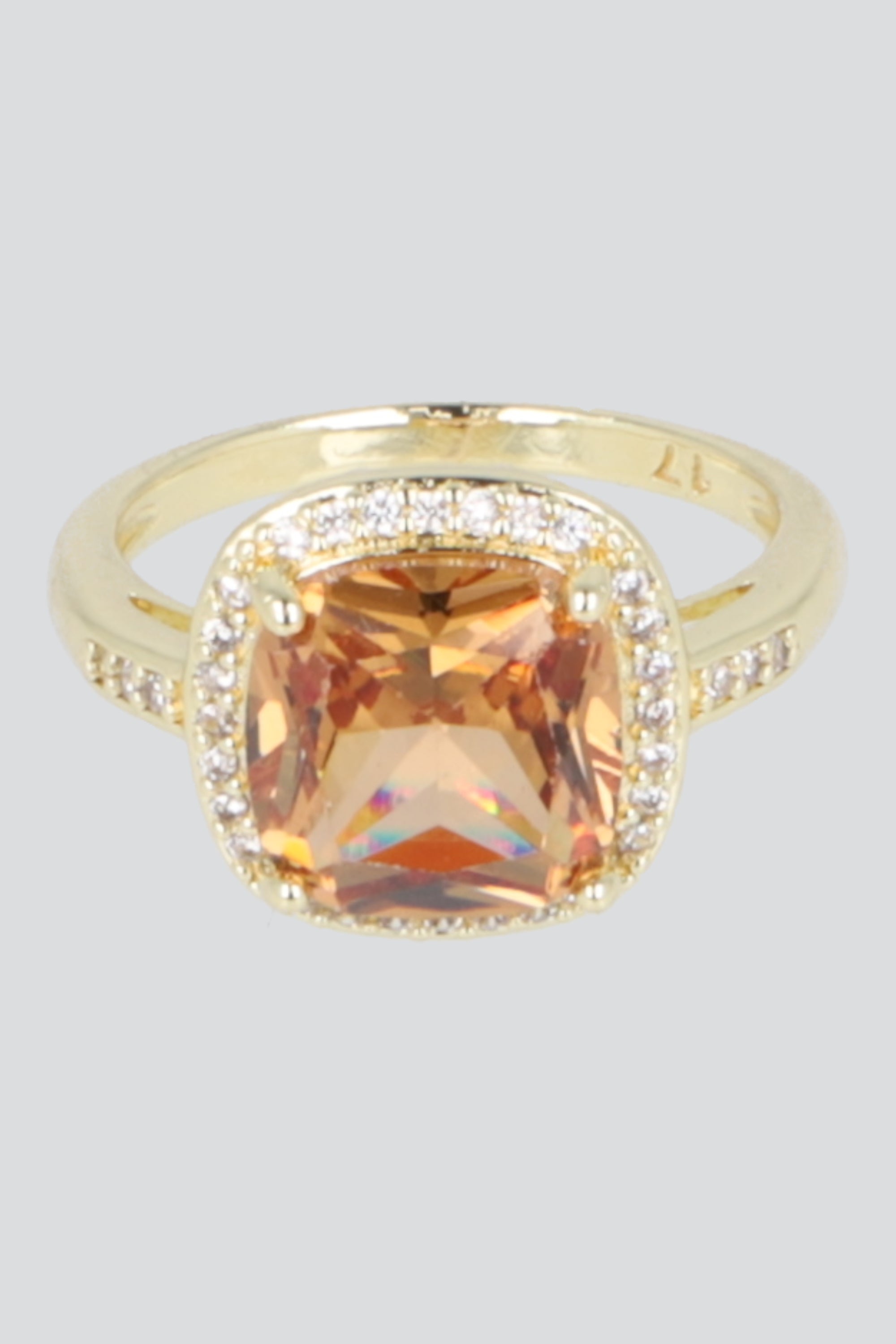 ANILLO CUADRO CRISTAL PQ ORO