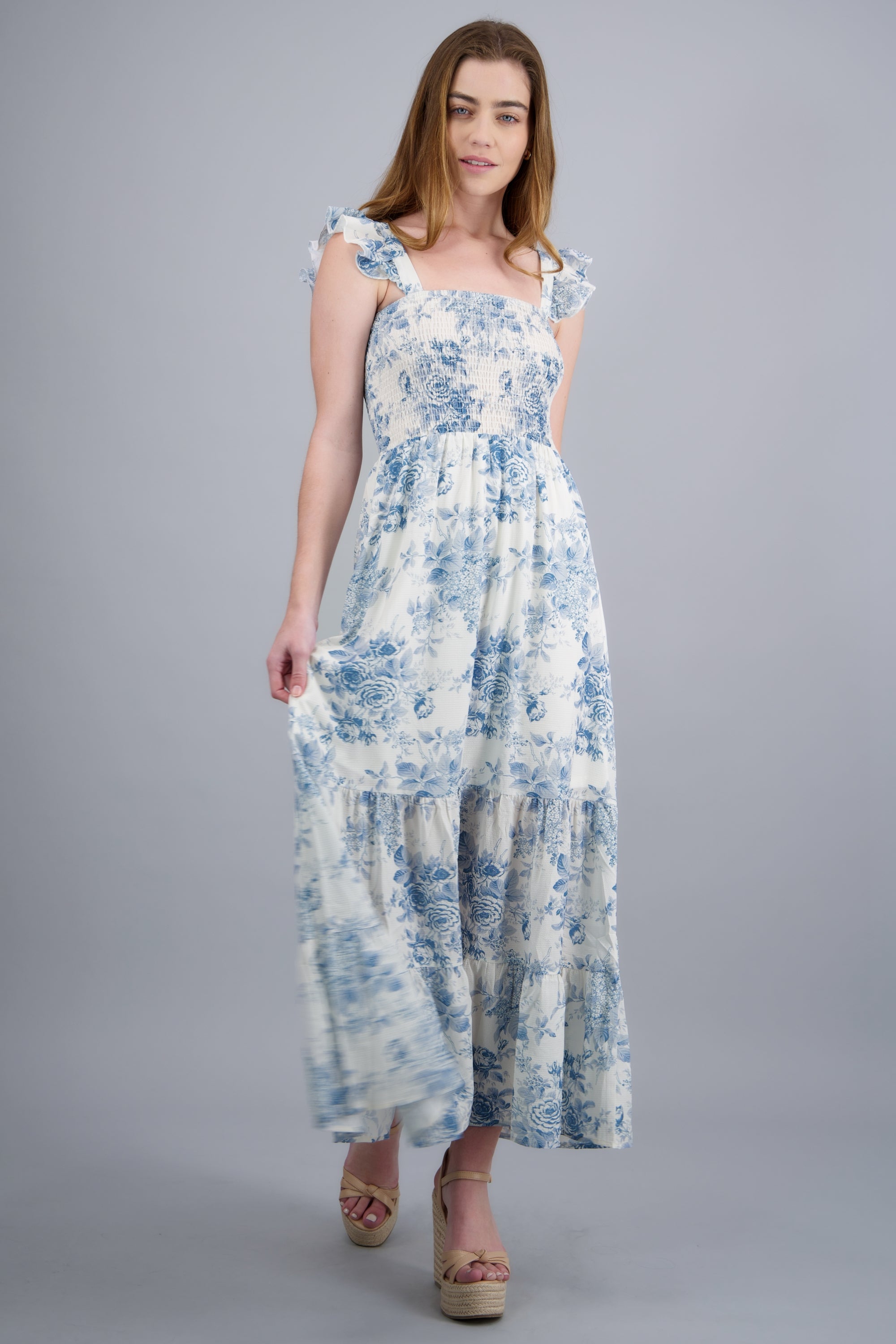 Vestido maxi smock trapless AZUL COMBO