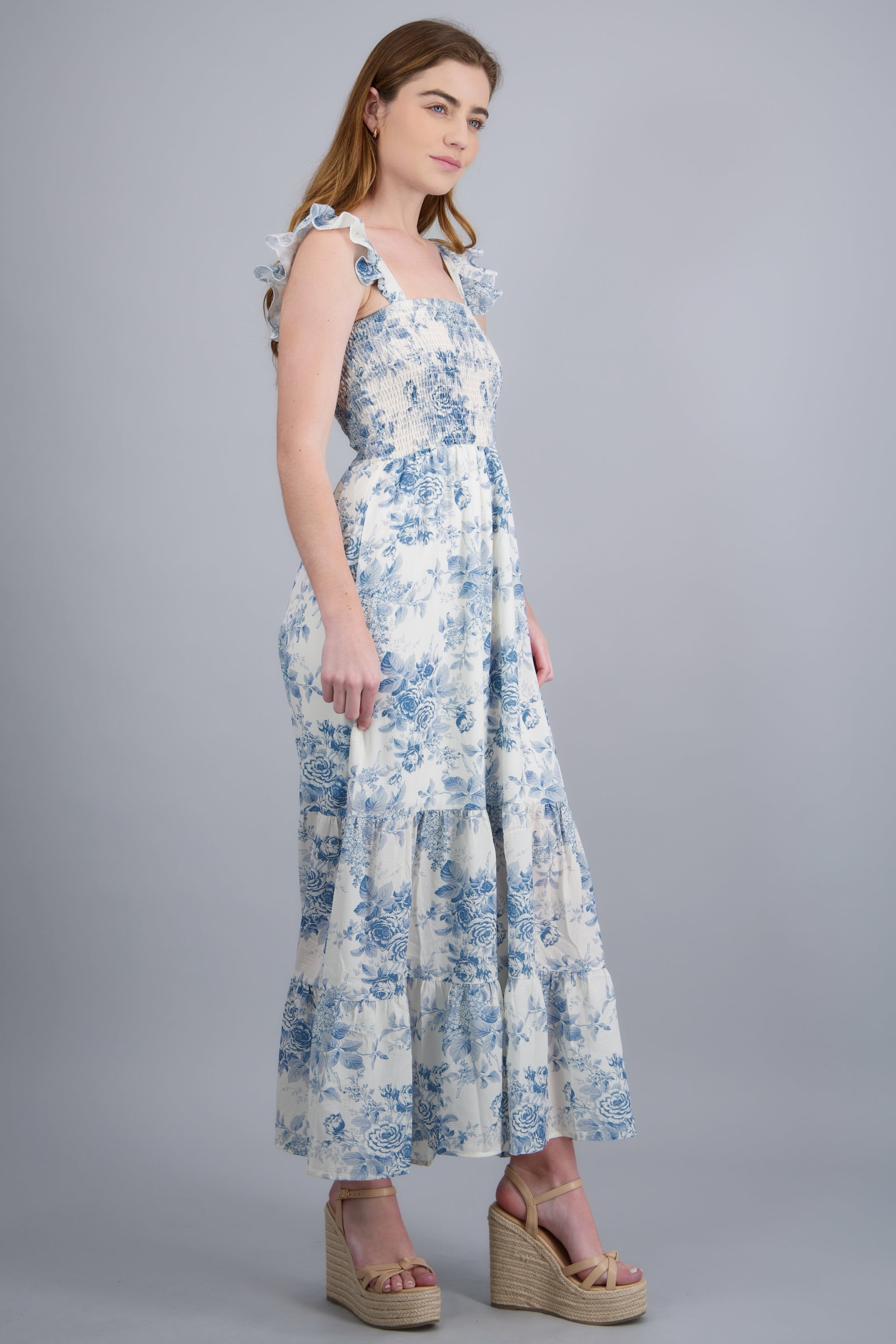 Vestido maxi smock trapless AZUL COMBO