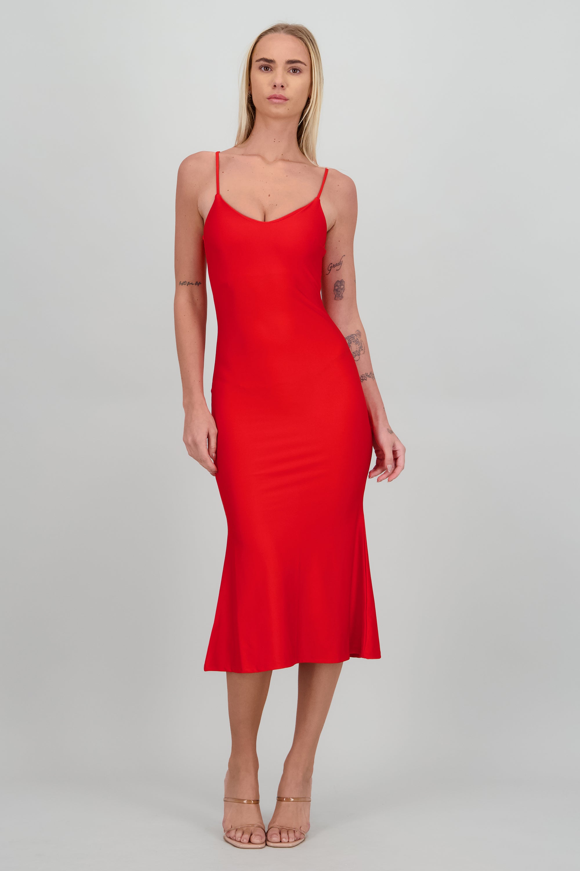 Vestido satin tirantes ROJO