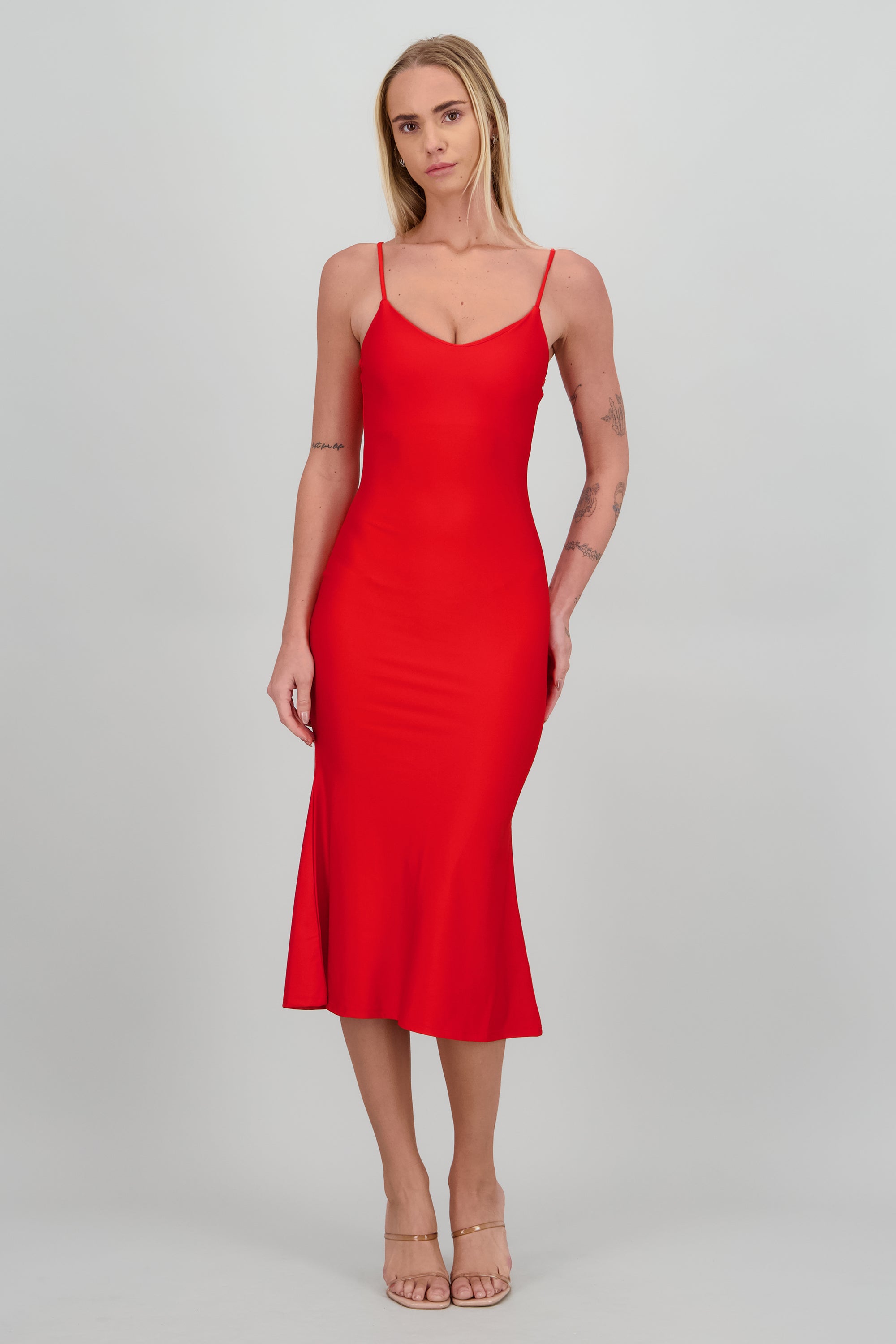 Vestido satin tirantes ROJO