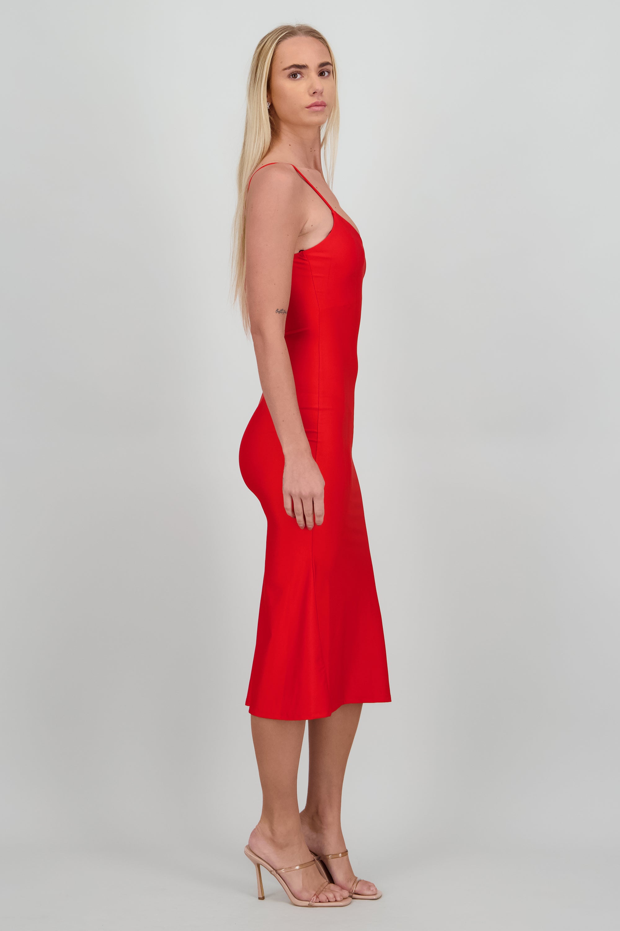 Vestido satin tirantes ROJO
