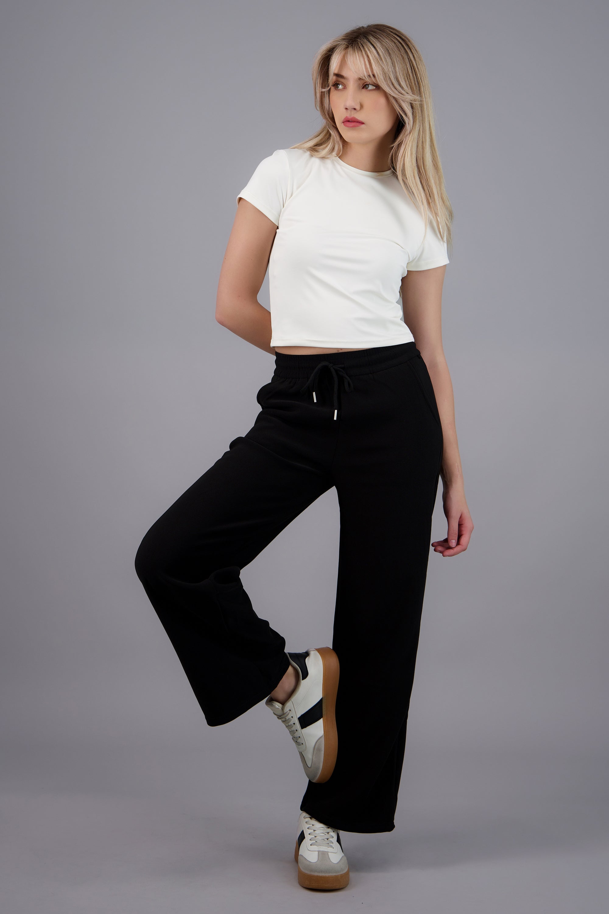 Pants rectos con fleece NEGRO