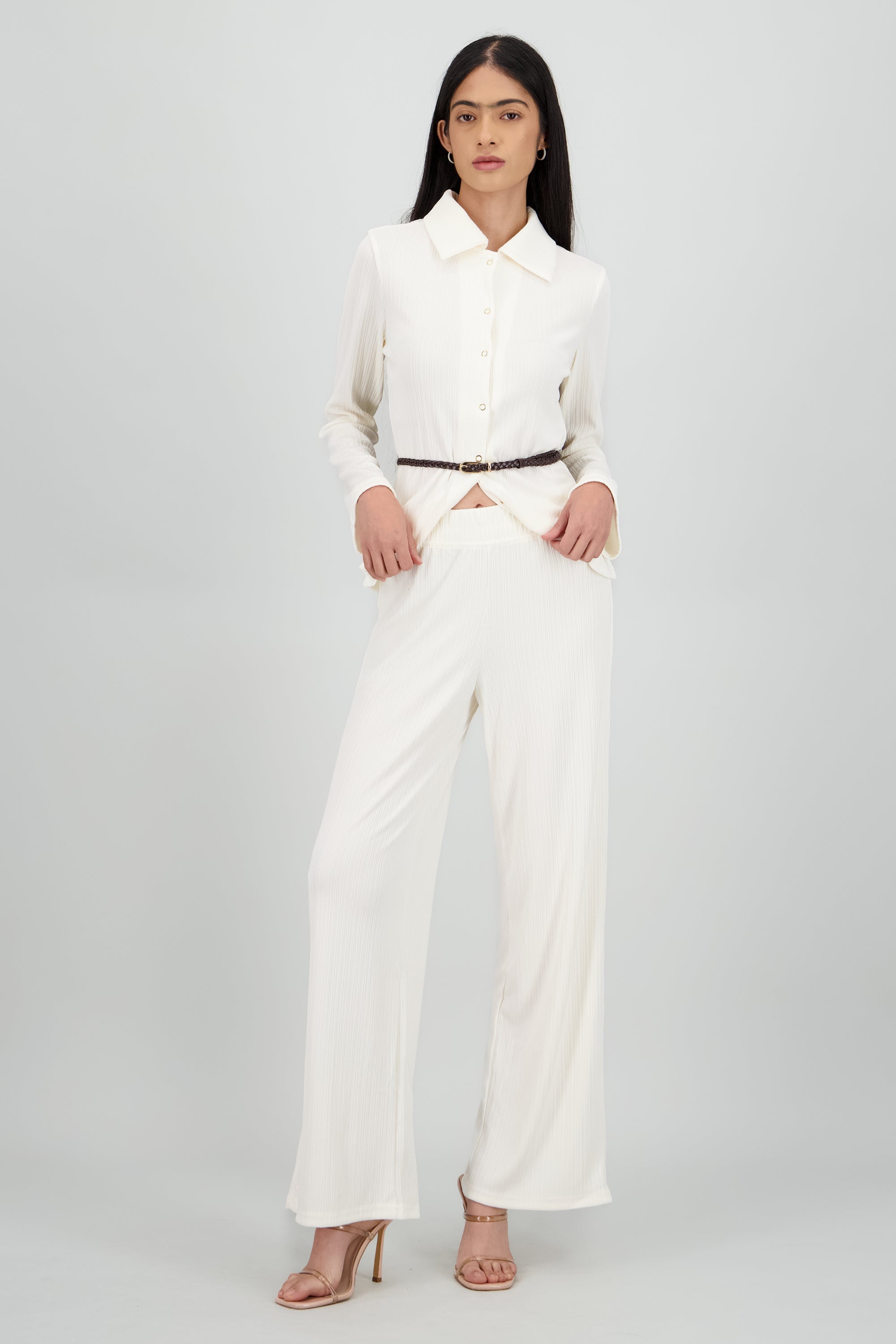 Pantalon rib liso HUESO