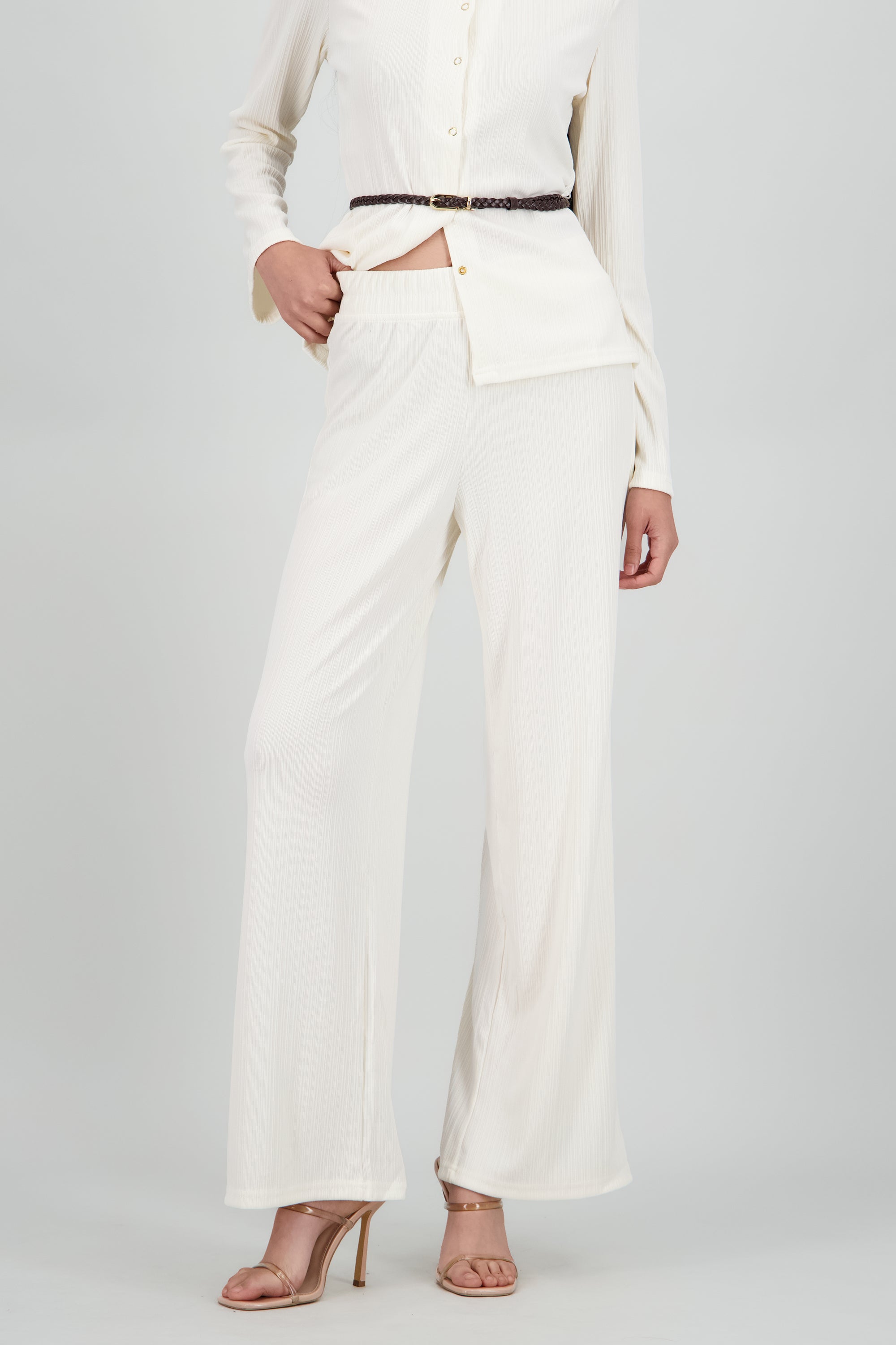 Pantalon rib liso HUESO