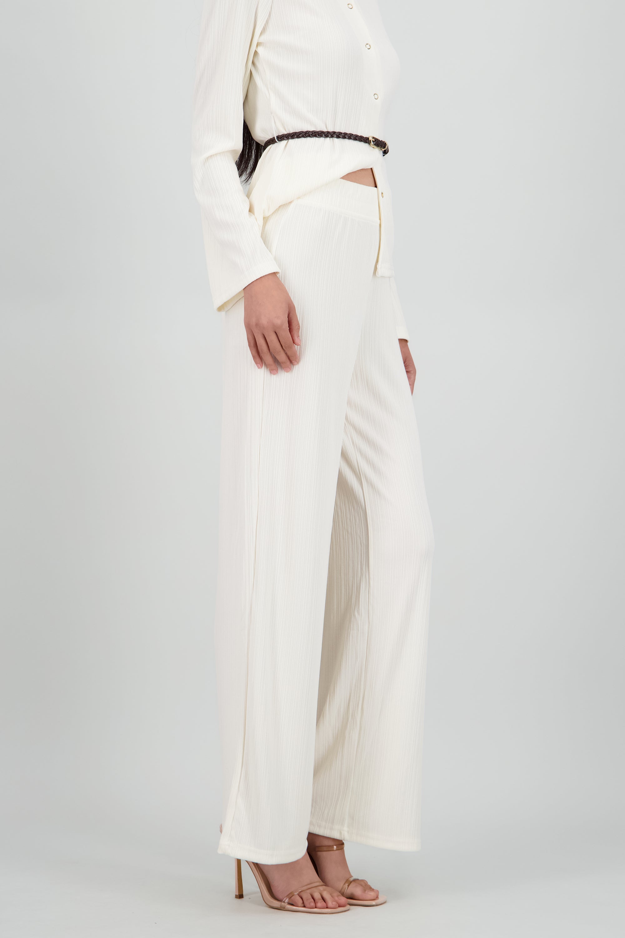 Pantalon rib liso HUESO