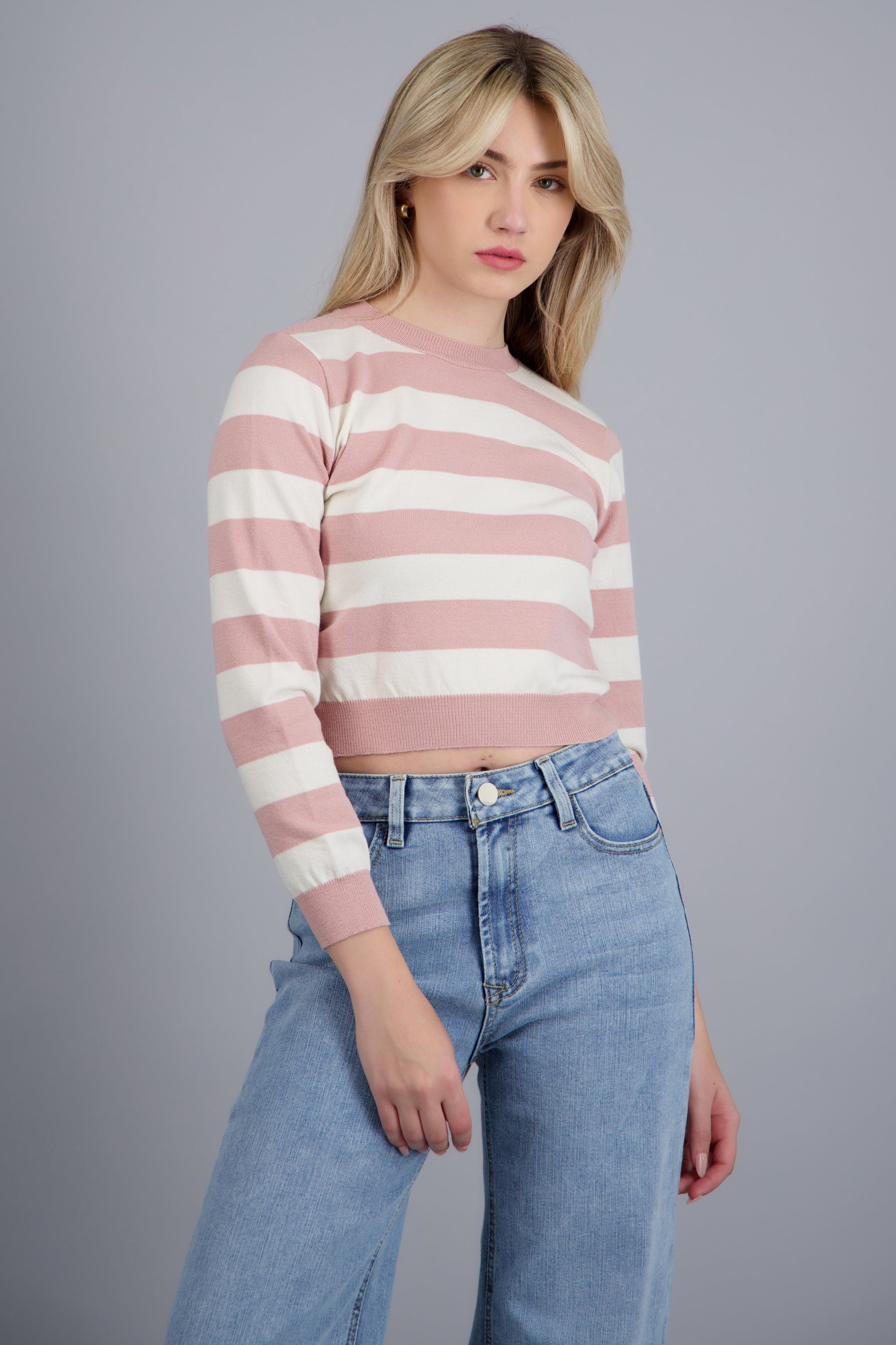 Sueter basico lineas ROSA COMBO