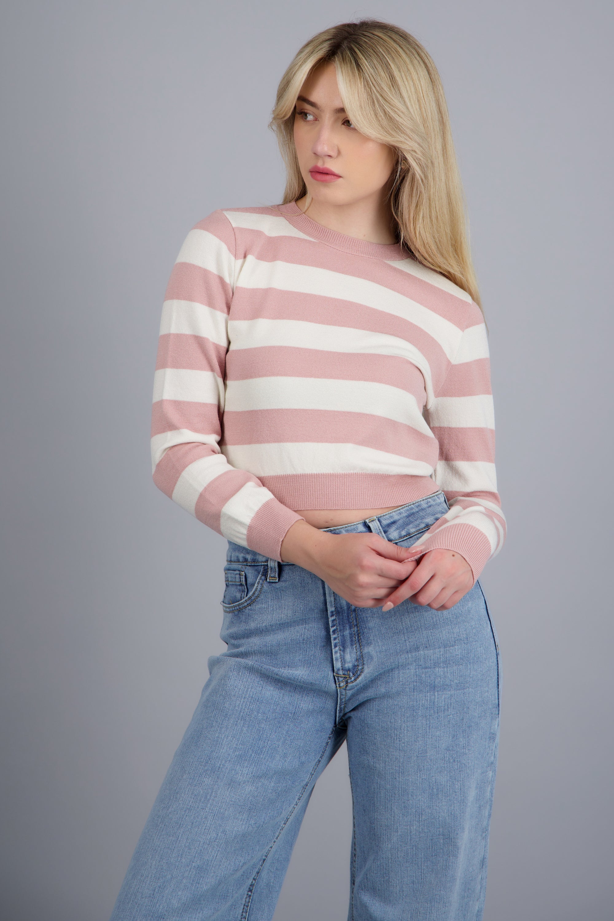Sueter basico lineas ROSA COMBO