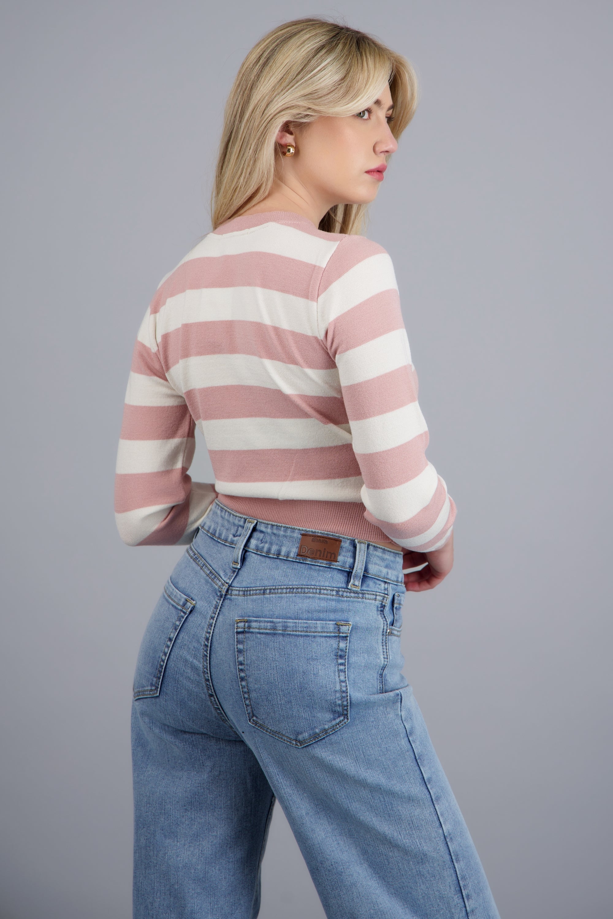 Sueter basico lineas ROSA COMBO