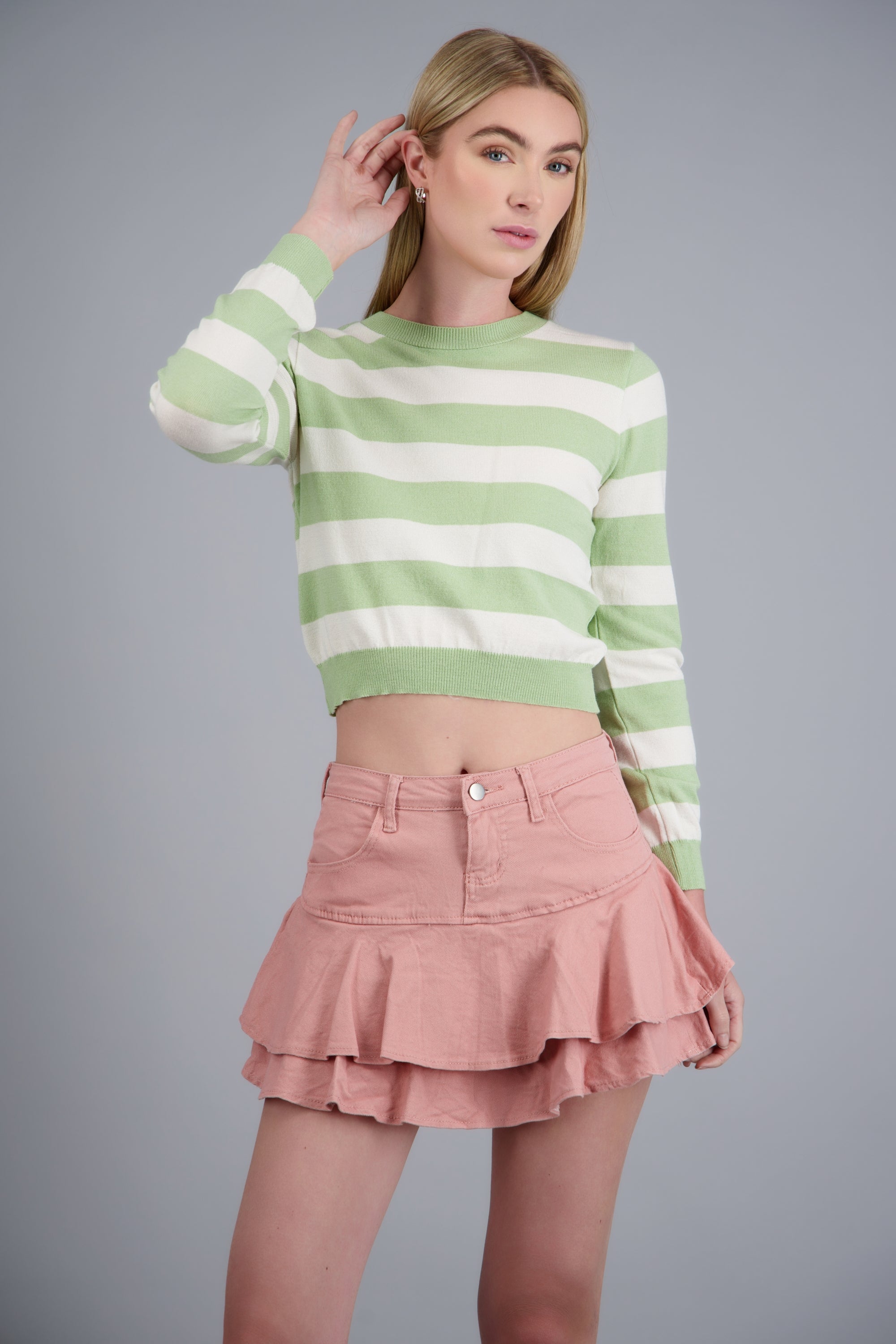 Sueter basico lineas VERDE MANZANA