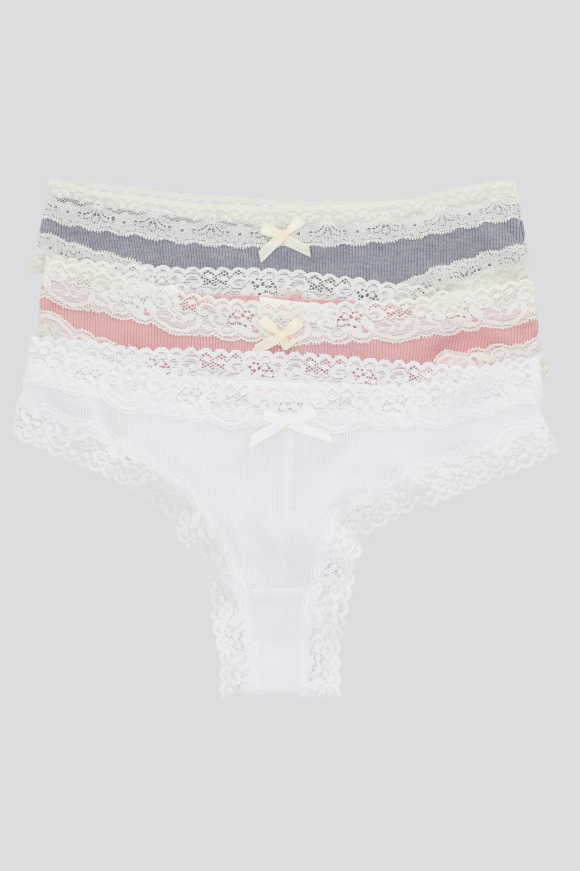 Tripack tanga rib detalle encaje BLANCO COMBO