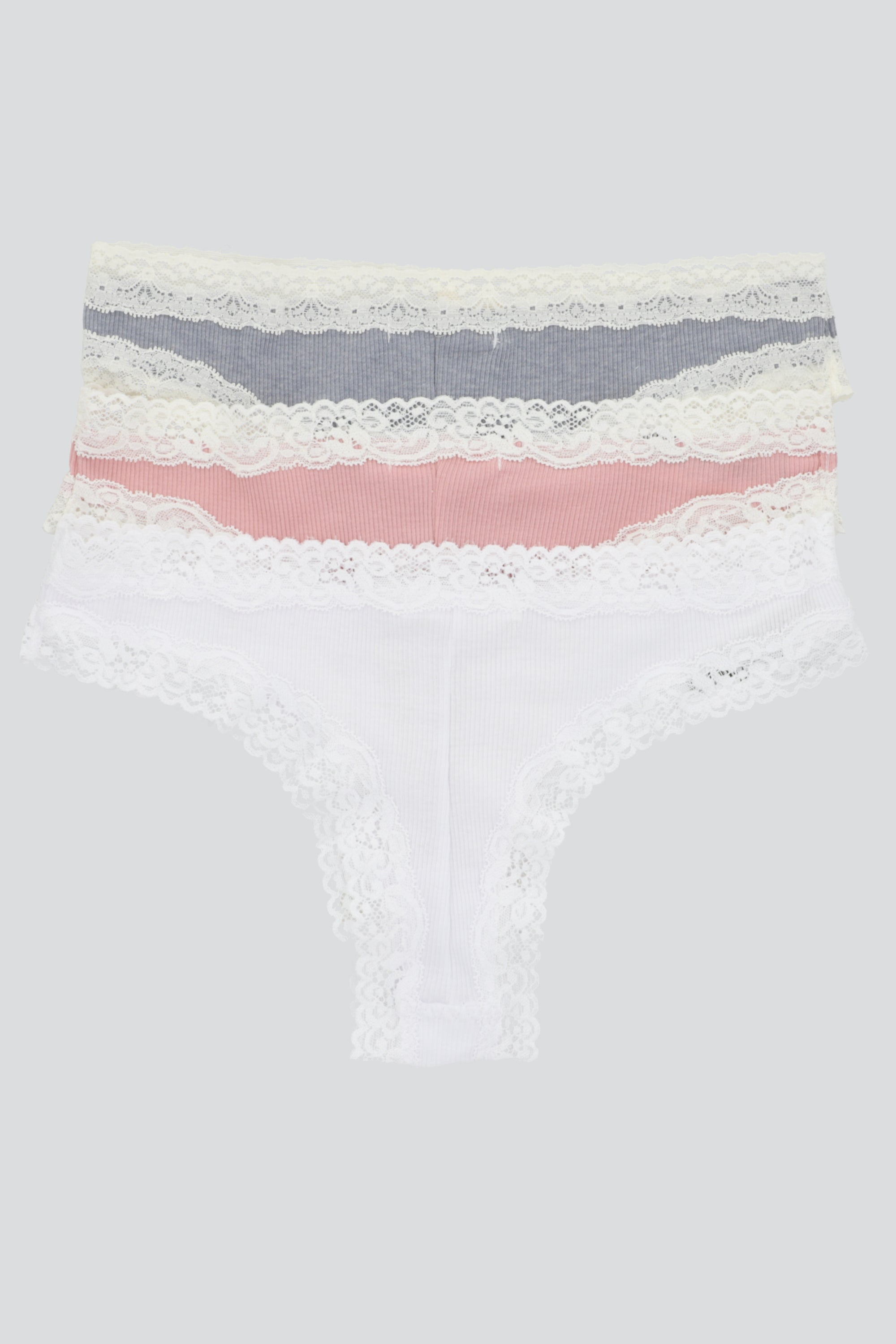 Tripack tanga rib detalle encaje BLANCO COMBO