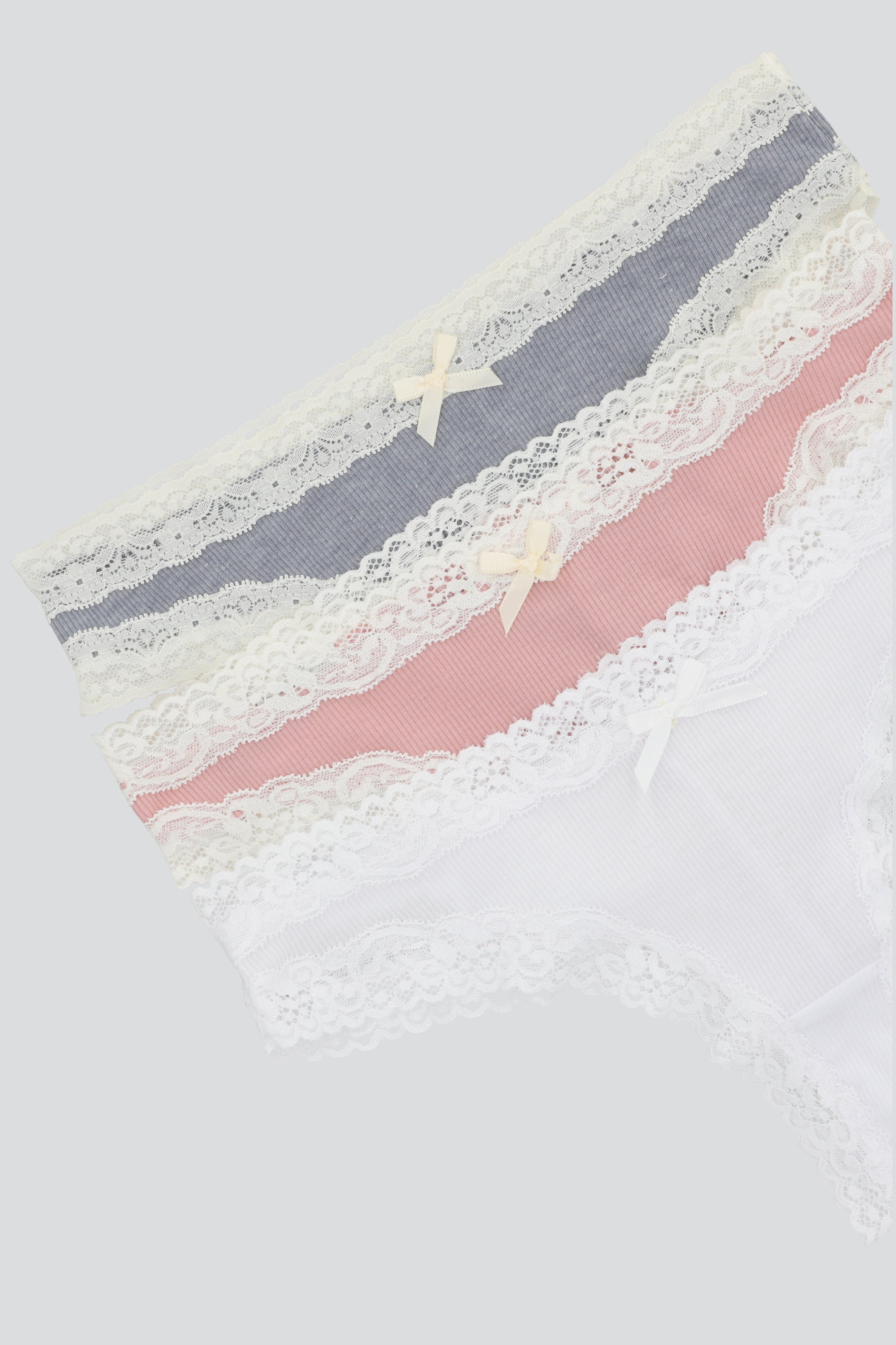 Tripack tanga rib detalle encaje BLANCO COMBO