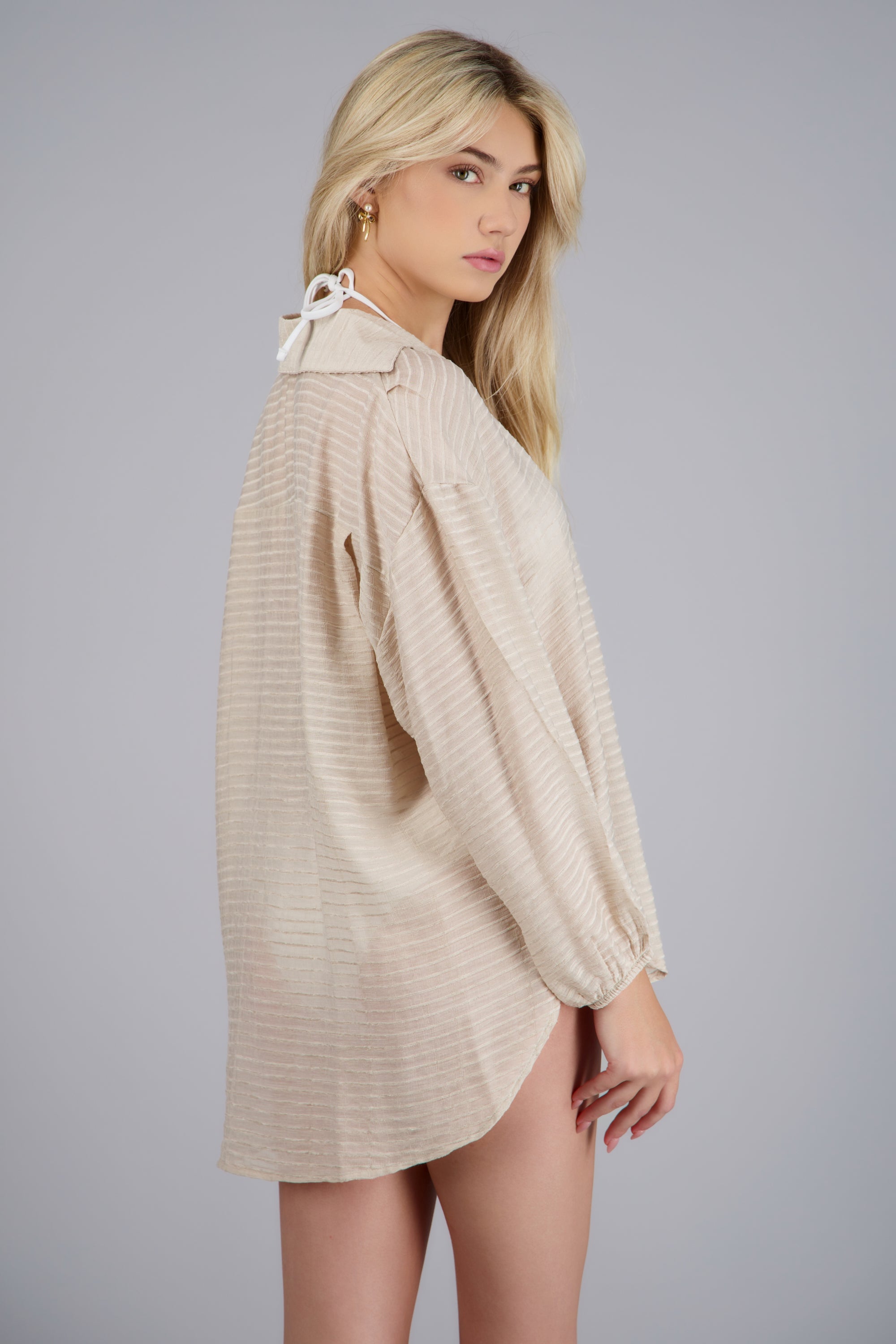 Camisa over ligera lineas BEIGE