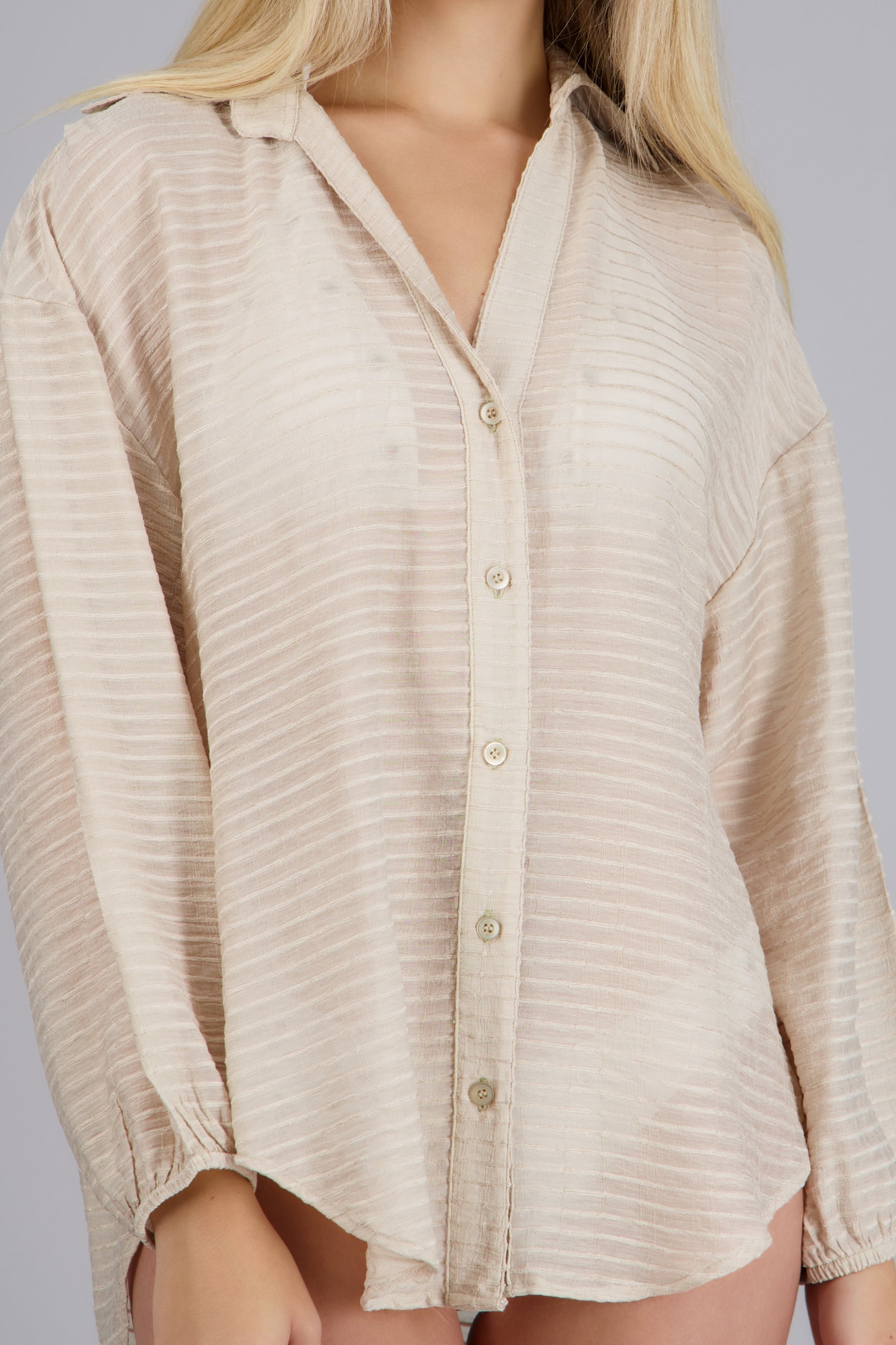 Camisa over ligera lineas BEIGE