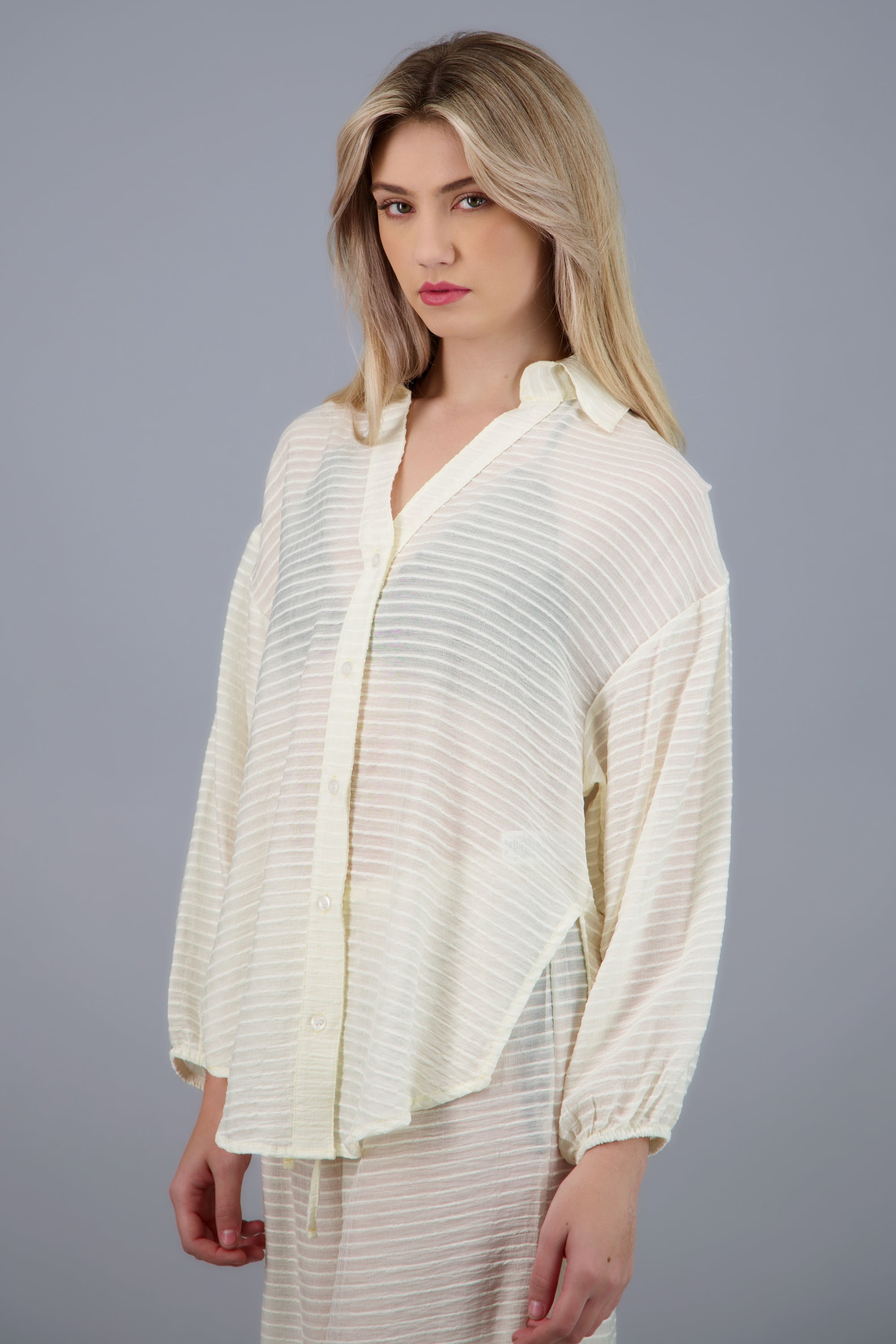 Camisa over ligera lineas HUESO