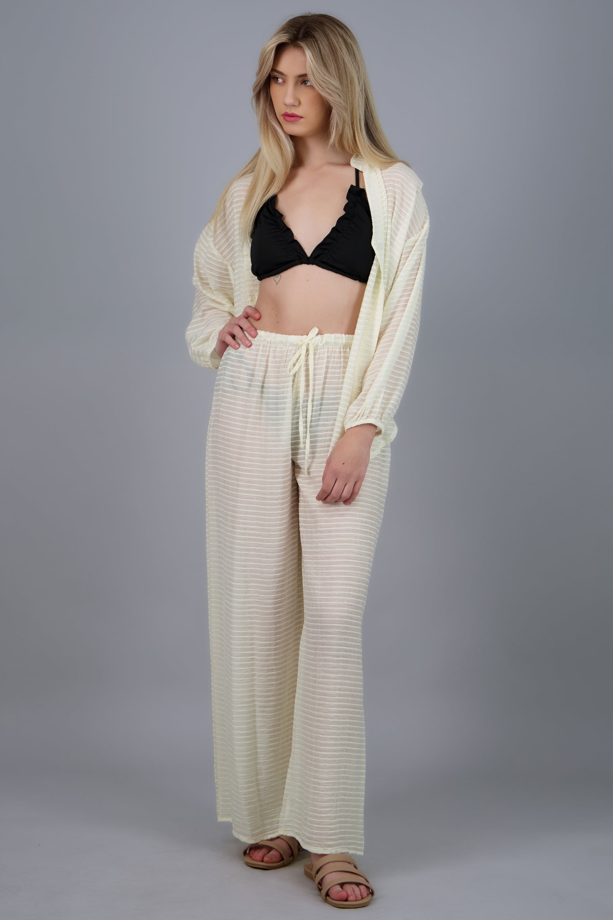 Pantalon ligero lineas HUESO