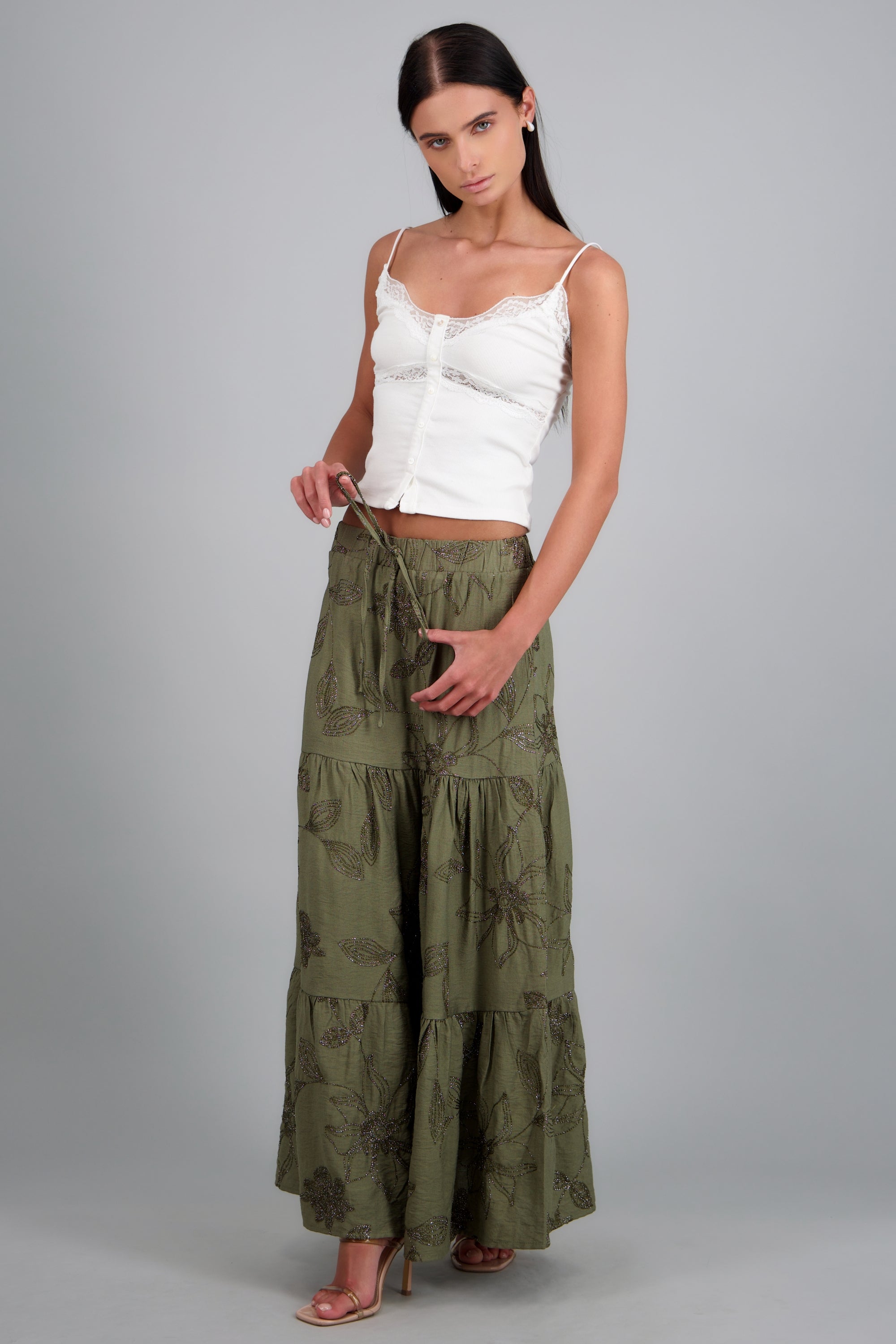 Maxi falda de flores luminosas OLIVO
