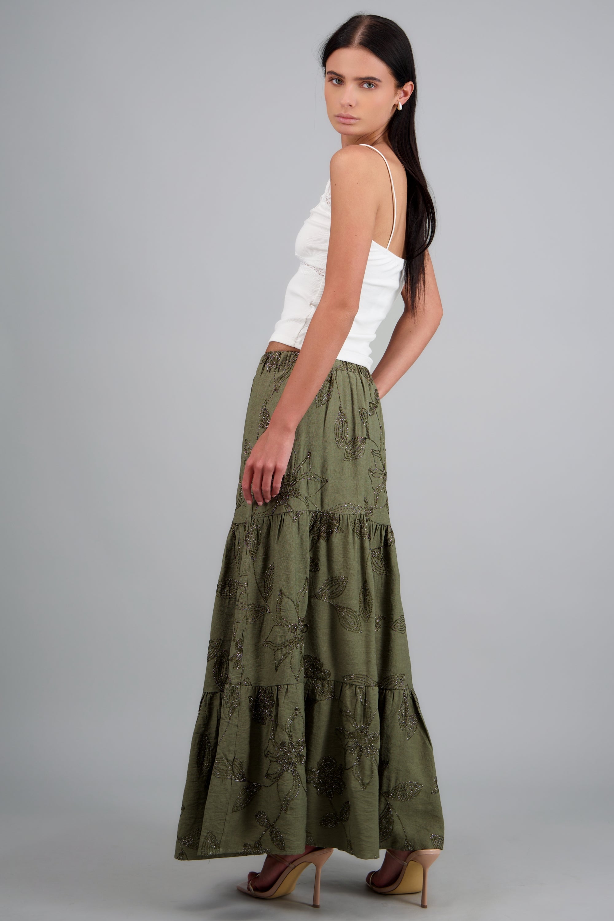 Maxi falda de flores luminosas OLIVO