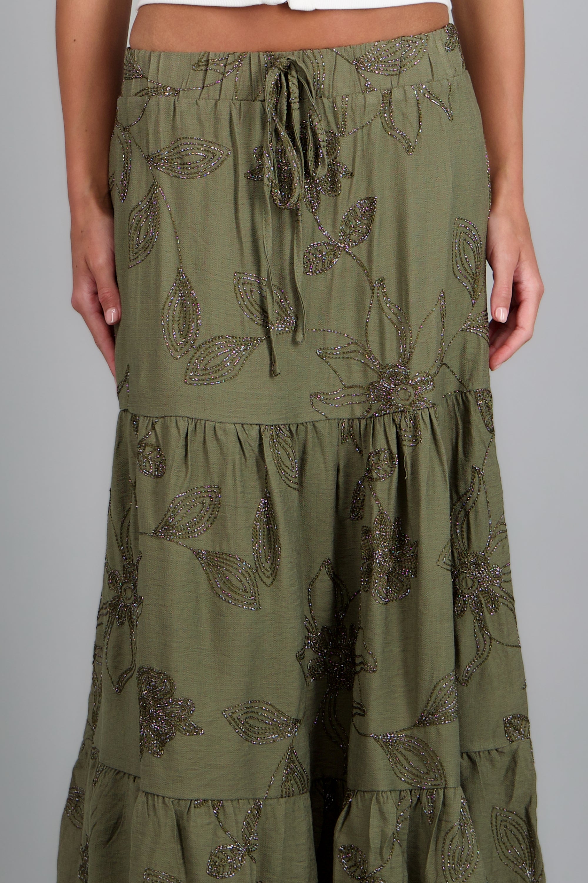 Maxi falda de flores luminosas OLIVO